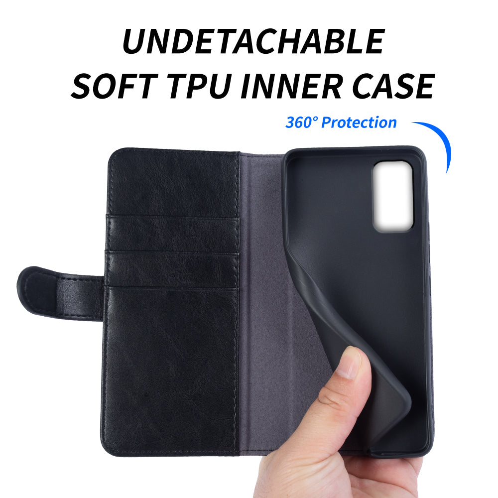 For Samsung Galaxy A32 4G (EU Version) Wallet Phone Case Waxy Texture Genuine Cow Leather Cover with Stand