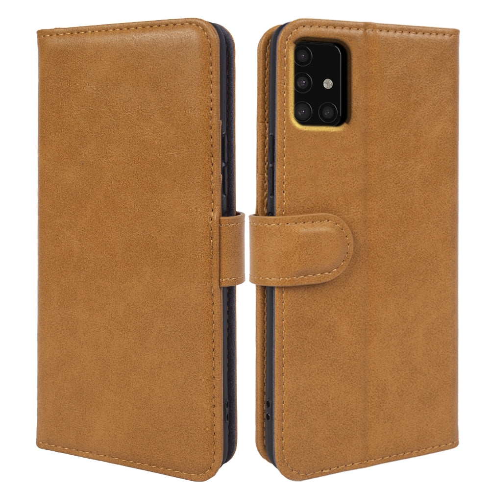 Wallet Genuine Cow Leather Cover for Samsung Galaxy A51 5G SM-A516 Cell Phone Case Waxy Texture Stand Shell