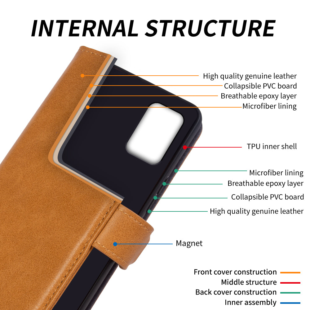 Wallet Genuine Cow Leather Cover for Samsung Galaxy A51 5G SM-A516 Cell Phone Case Waxy Texture Stand Shell
