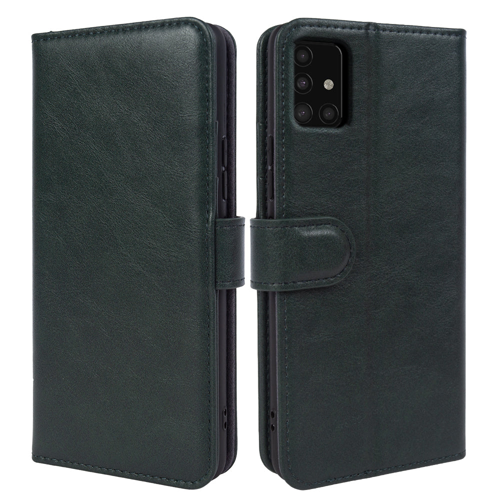 Wallet Genuine Cow Leather Cover for Samsung Galaxy A51 5G SM-A516 Cell Phone Case Waxy Texture Stand Shell