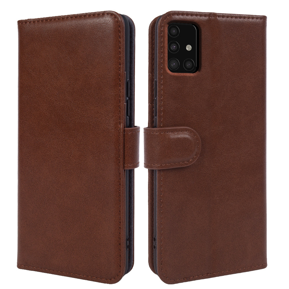 Wallet Genuine Cow Leather Cover for Samsung Galaxy A51 5G SM-A516 Cell Phone Case Waxy Texture Stand Shell