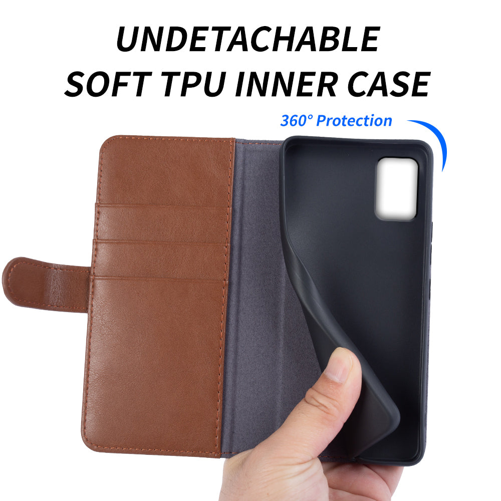 Wallet Genuine Cow Leather Cover for Samsung Galaxy A51 5G SM-A516 Cell Phone Case Waxy Texture Stand Shell