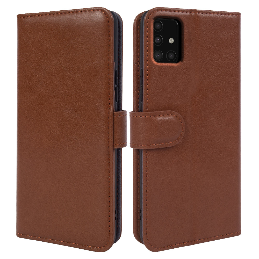 Wallet Genuine Cow Leather Cover for Samsung Galaxy A51 5G SM-A516 Cell Phone Case Waxy Texture Stand Shell