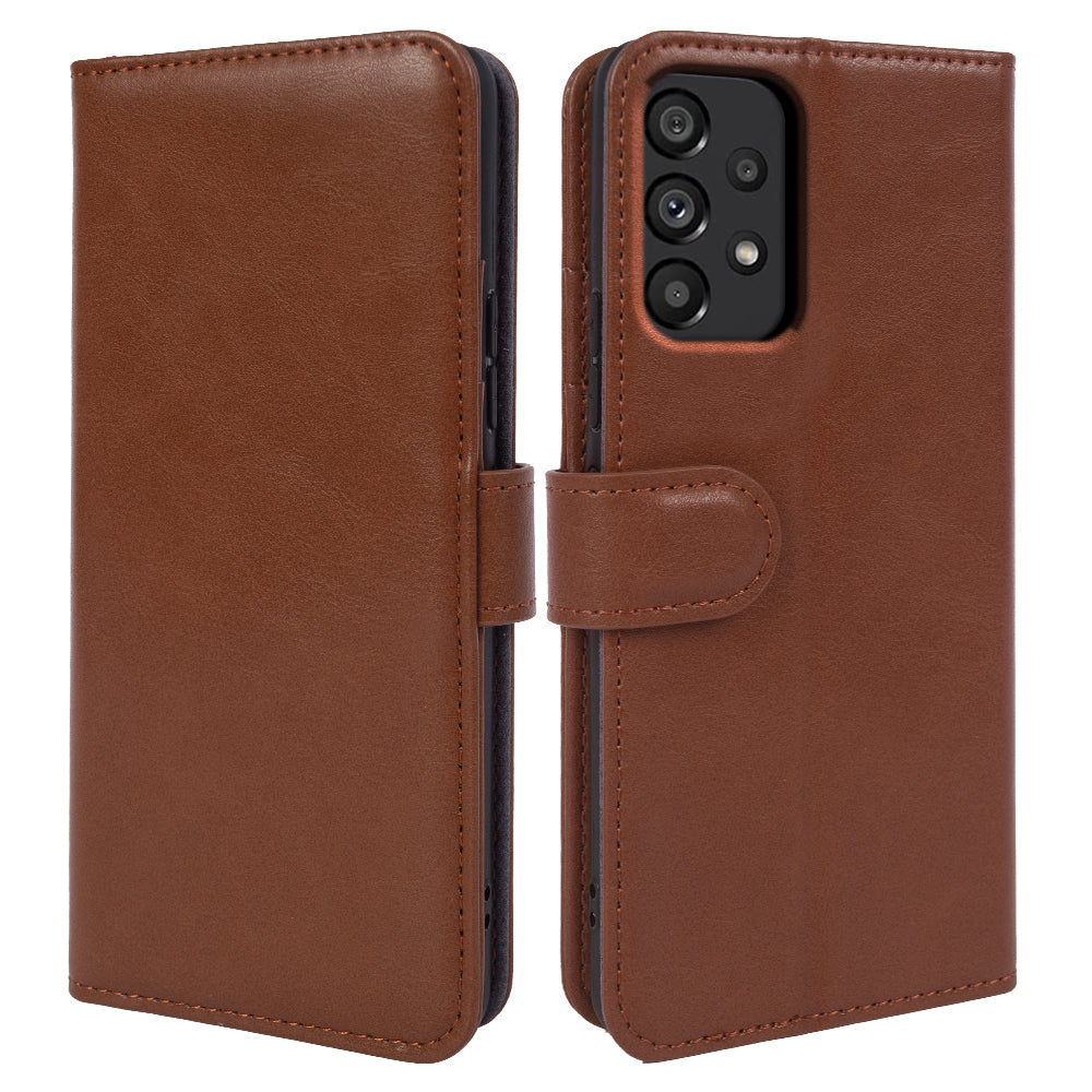 For Samsung Galaxy A53 5G Phone Wallet Cover Waxy Texture Genuine Cow Leather Stand Smartphone Case