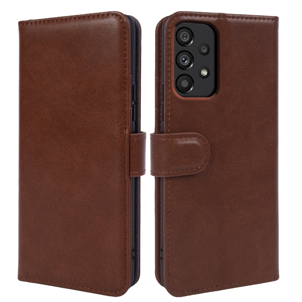 For Samsung Galaxy A53 5G Phone Wallet Cover Waxy Texture Genuine Cow Leather Stand Smartphone Case