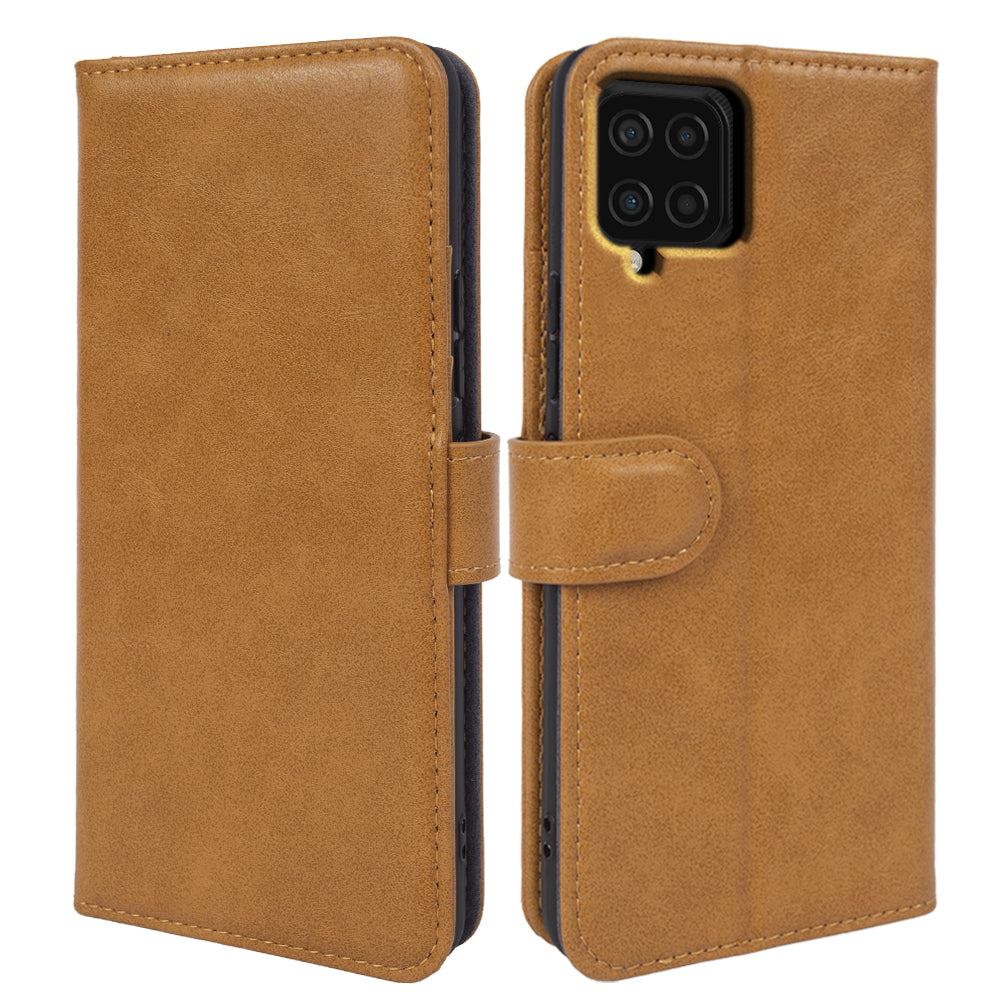 For Samsung Galaxy F22 Waxy Texture Stand Wallet Phone Case Genuine Cow Leather Shockproof Phone Cover