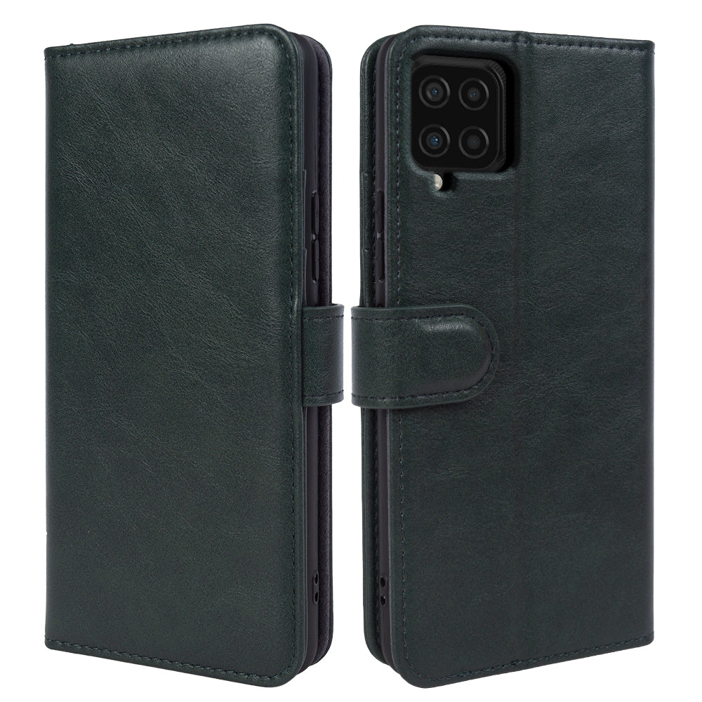 For Samsung Galaxy F22 Waxy Texture Stand Wallet Phone Case Genuine Cow Leather Shockproof Phone Cover