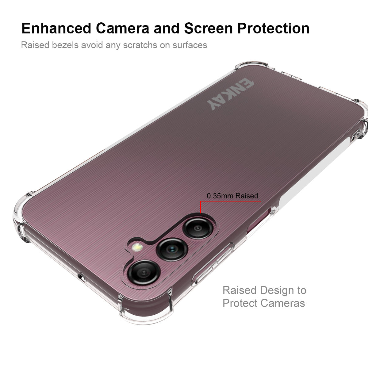 ENKAY HAT PRINCE pro Samsung Galaxy A25 5G protiskluzové pouzdro na telefon s pruhem na okraji TPU, čtyřhranný průhledný kryt proti pádu