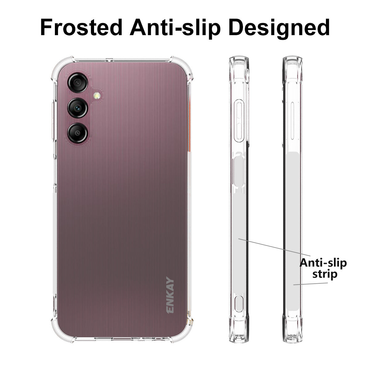 ENKAY HAT PRINCE pro Samsung Galaxy A25 5G protiskluzové pouzdro na telefon s pruhem na okraji TPU, čtyřhranný průhledný kryt proti pádu