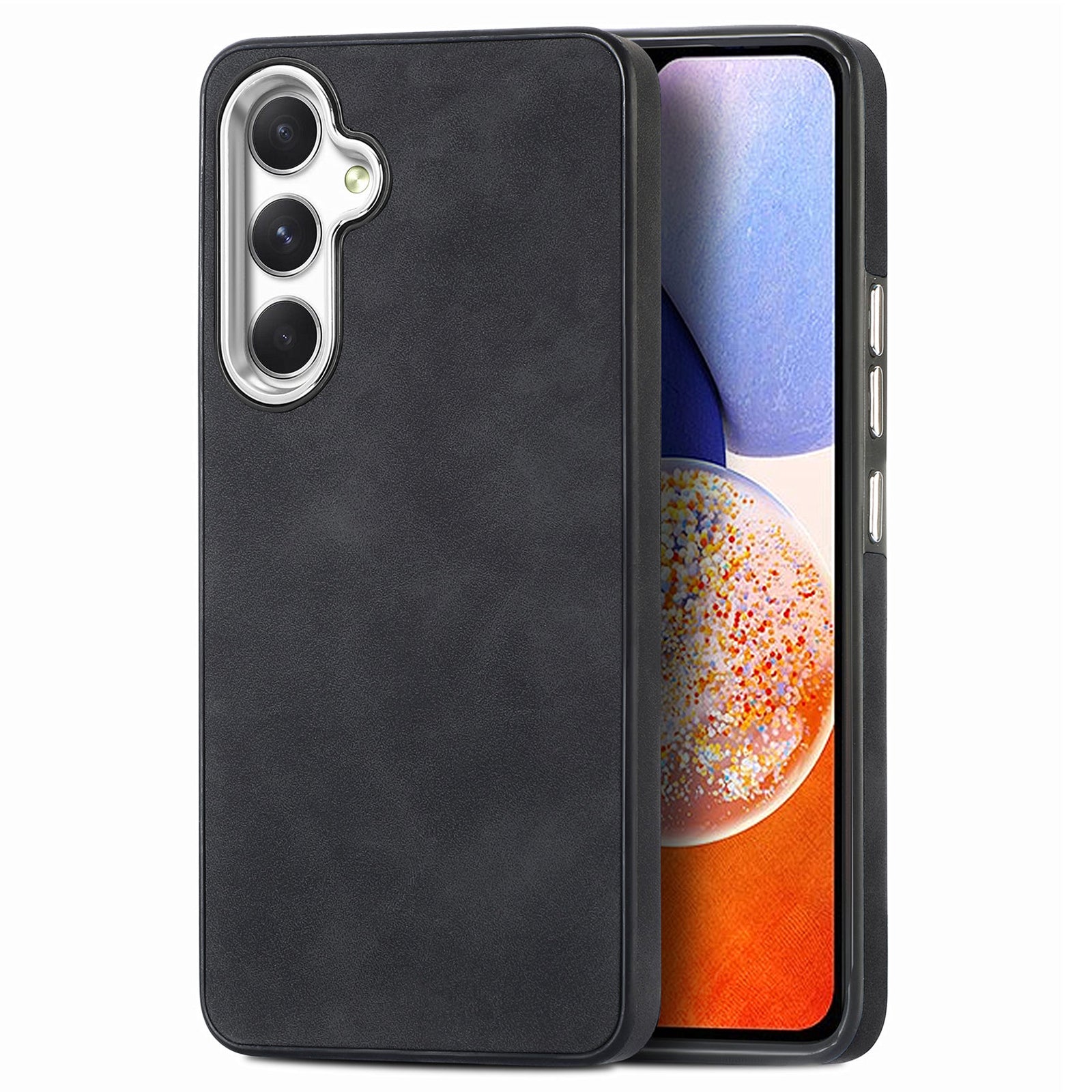 For Samsung Galaxy A14 5G PU Leather Coated TPU Case Skin-touch Electroplating Camera Frame Phone Cover