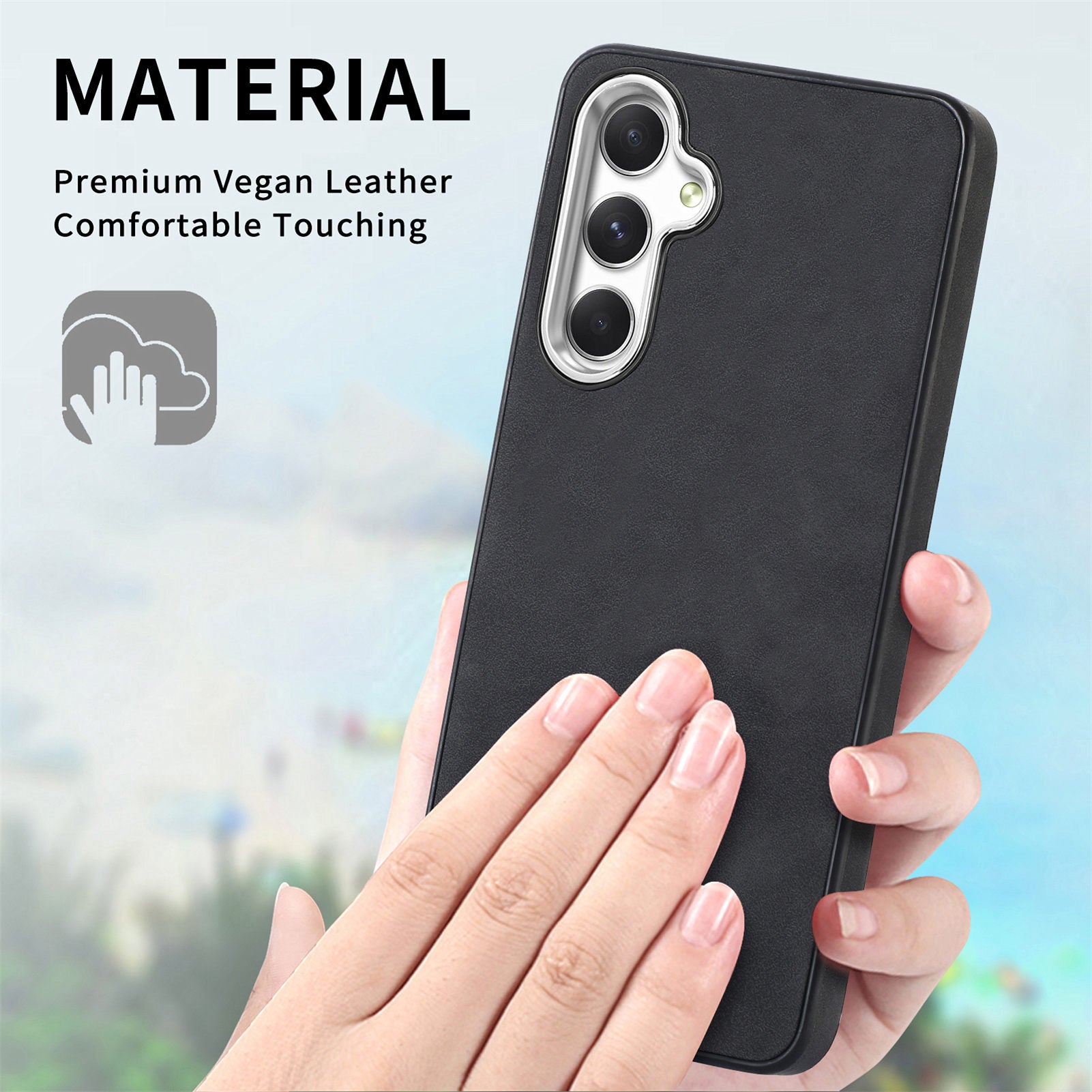 For Samsung Galaxy A14 5G PU Leather Coated TPU Case Skin-touch Electroplating Camera Frame Phone Cover