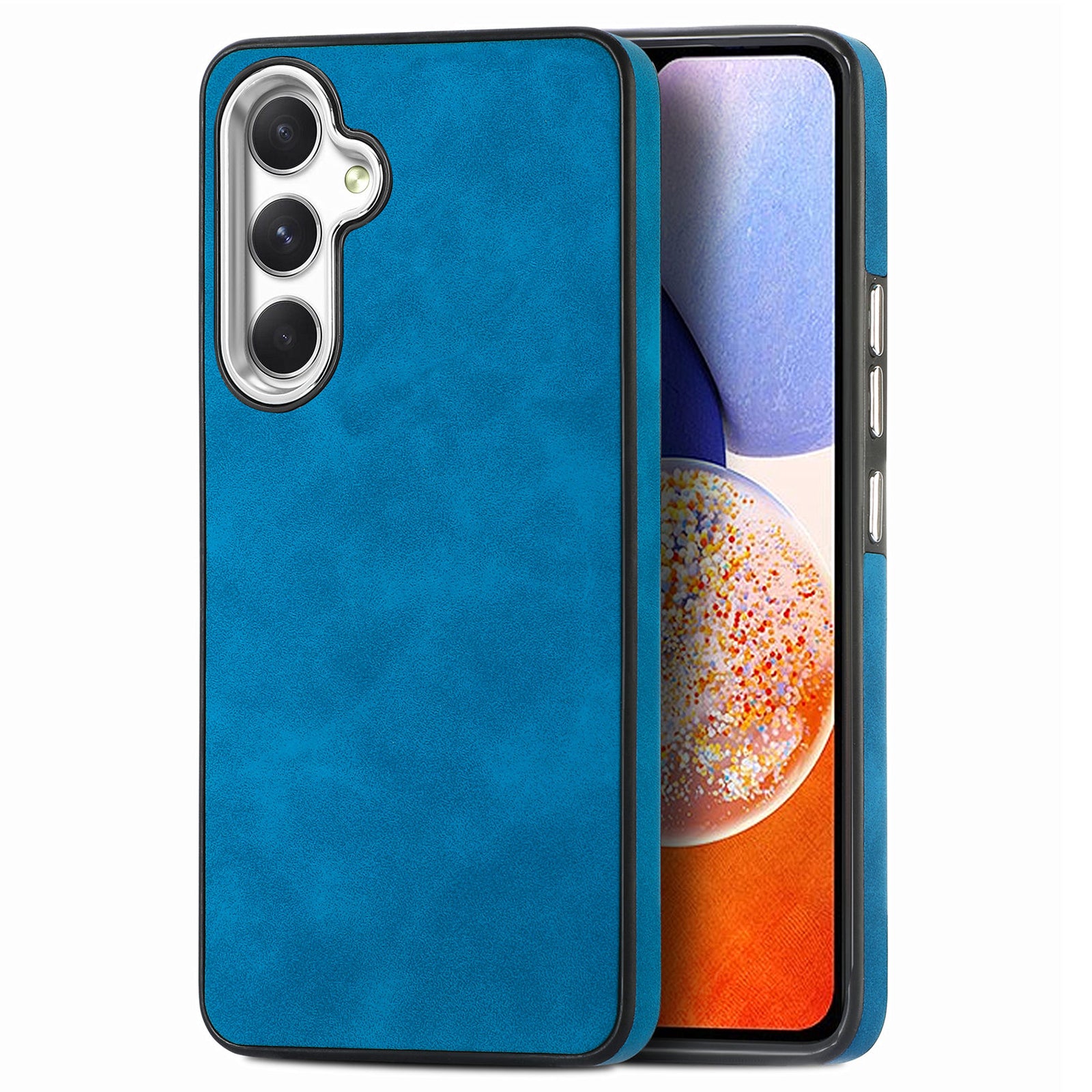 For Samsung Galaxy A14 5G PU Leather Coated TPU Case Skin-touch Electroplating Camera Frame Phone Cover