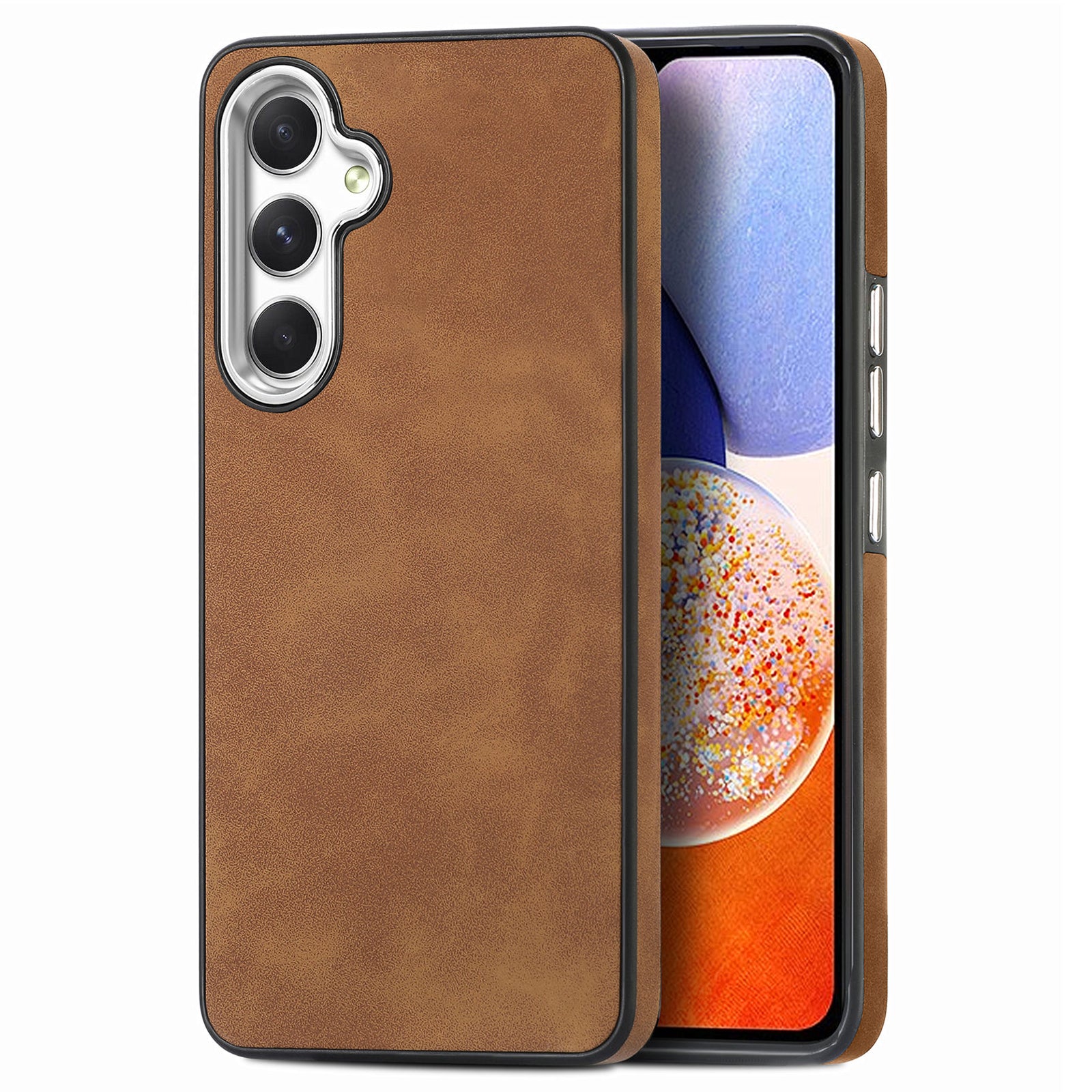 For Samsung Galaxy A14 5G PU Leather Coated TPU Case Skin-touch Electroplating Camera Frame Phone Cover