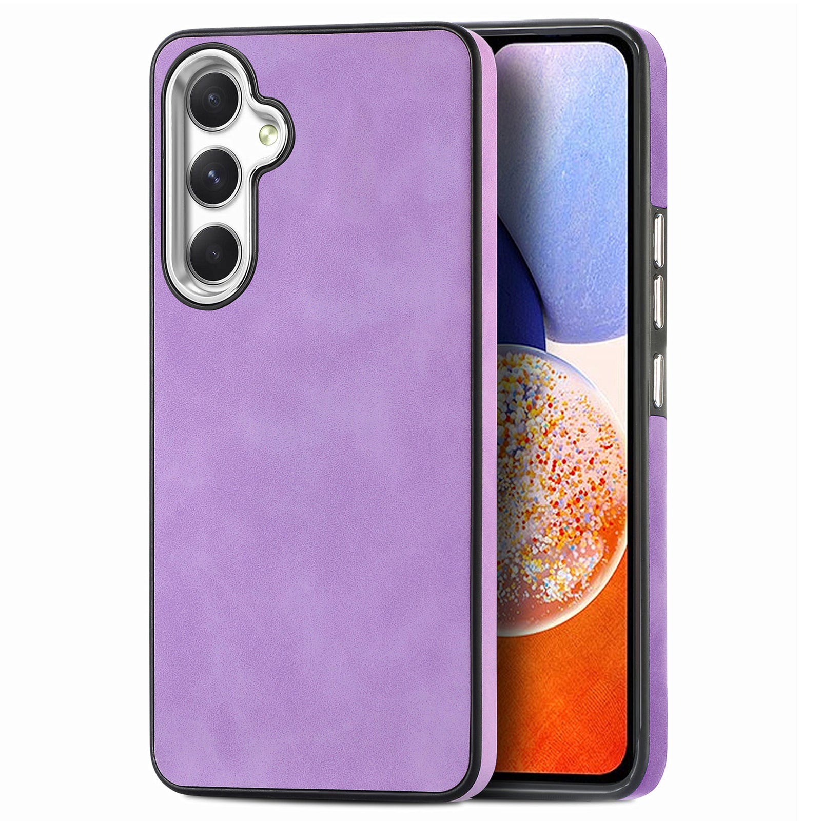 For Samsung Galaxy A14 5G PU Leather Coated TPU Case Skin-touch Electroplating Camera Frame Phone Cover