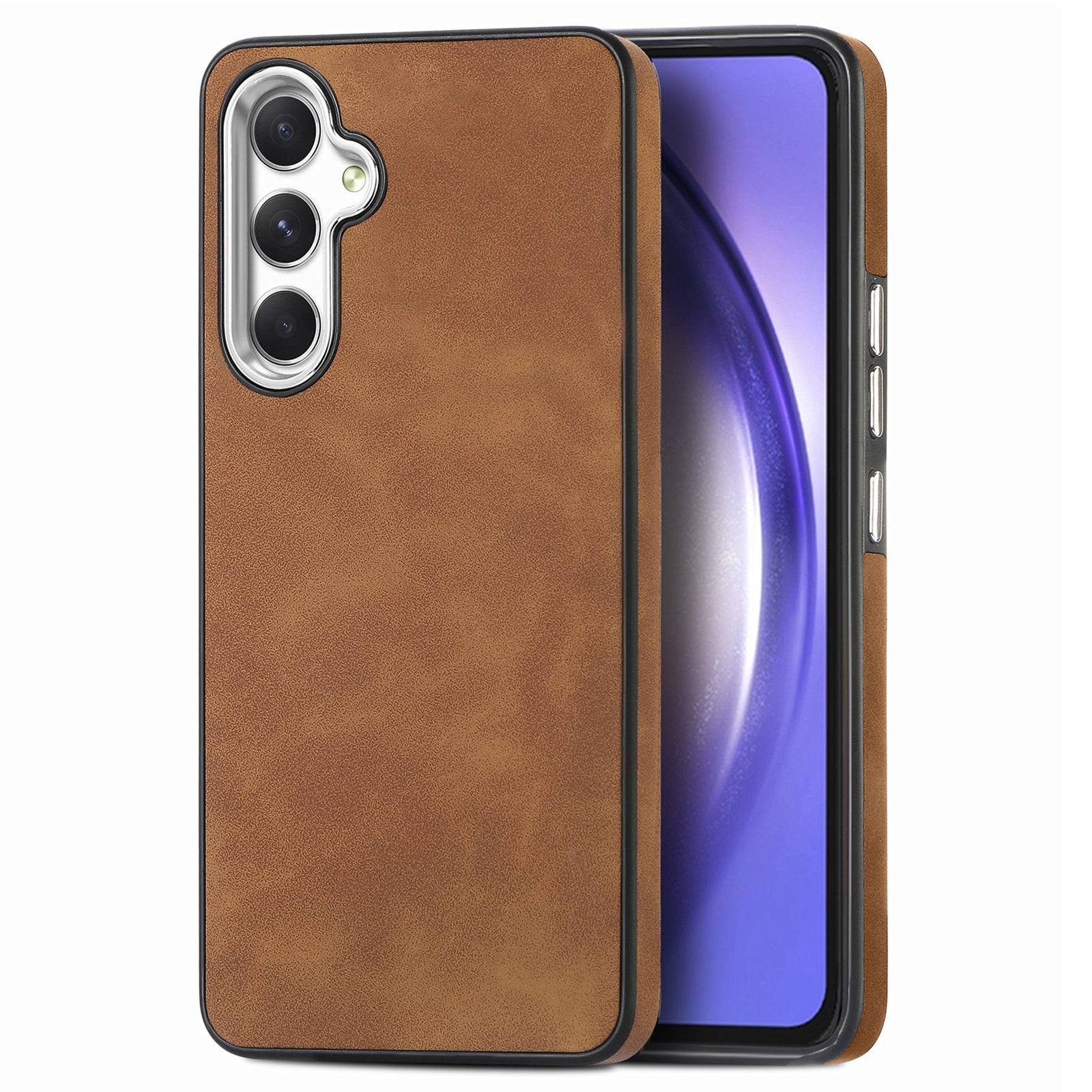 For Samsung Galaxy A54 5G PU Leather TPU Skin-touch Cover Protective Electroplating Camera Frame Phone Case