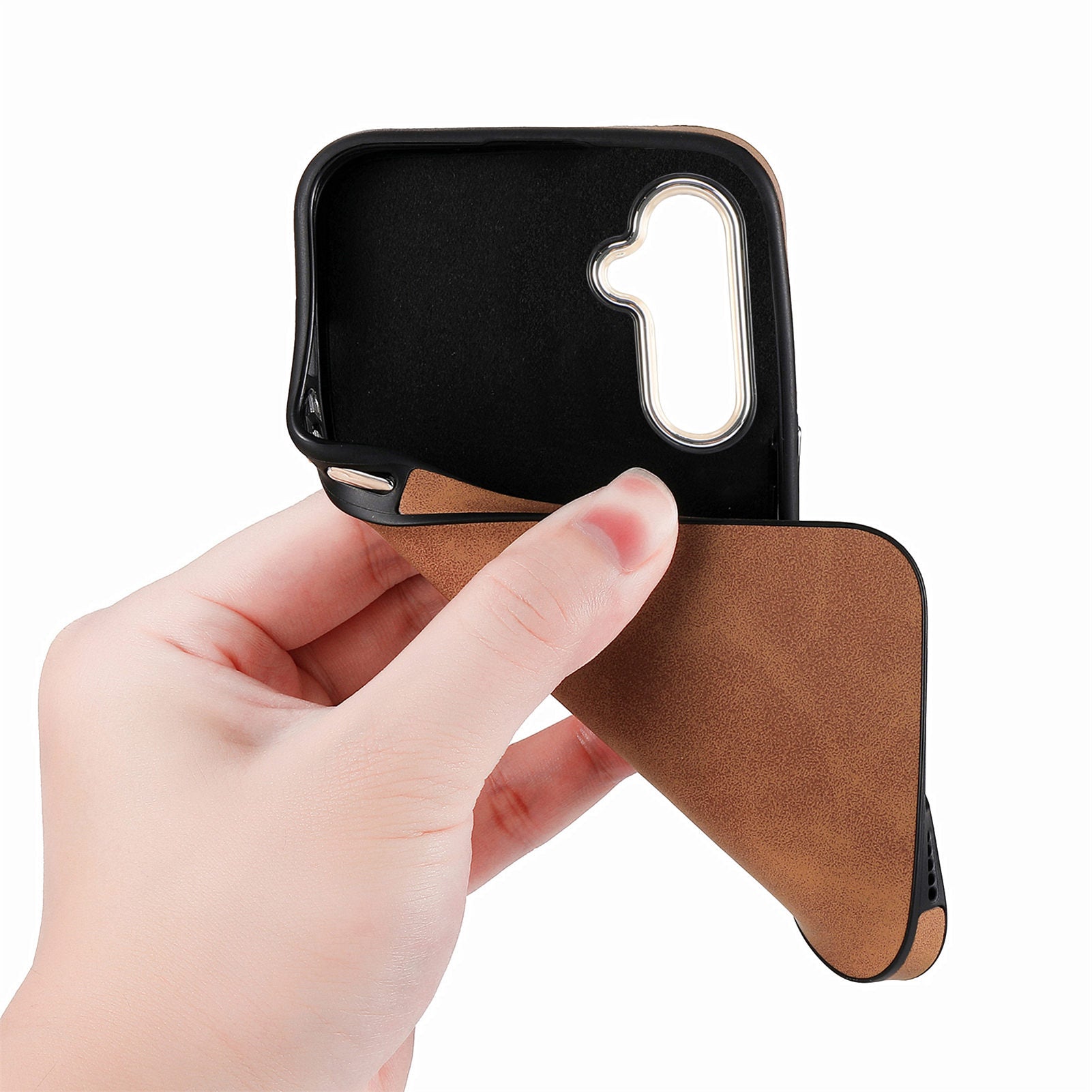 For Samsung Galaxy A54 5G PU Leather TPU Skin-touch Cover Protective Electroplating Camera Frame Phone Case