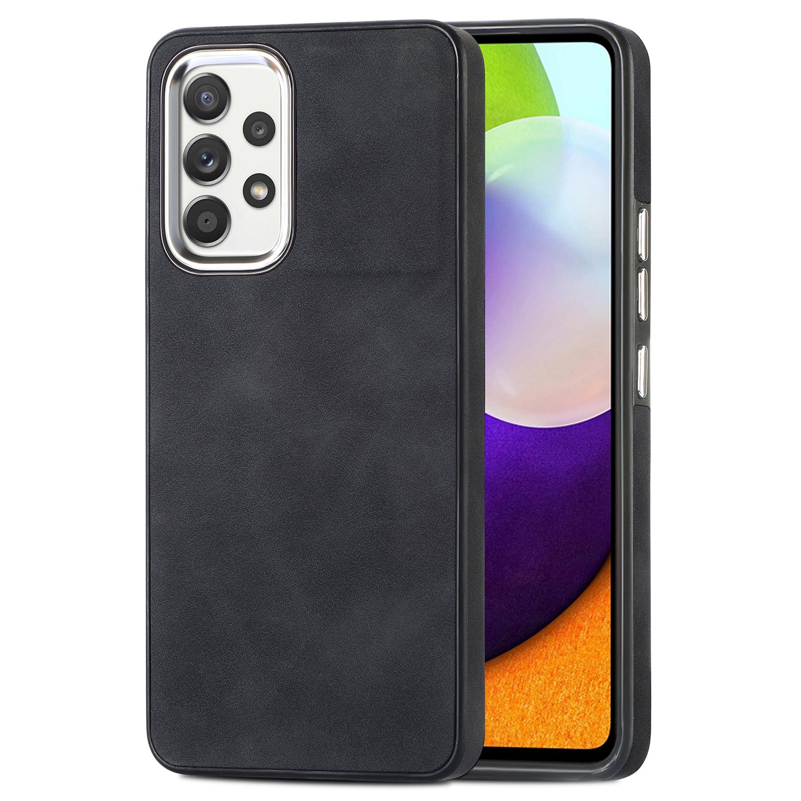 Skin-touch Phone Case for Samsung Galaxy A52 4G 5G A52s 5G PU Leather Coated TPU Cover with Electroplating Camera Frame