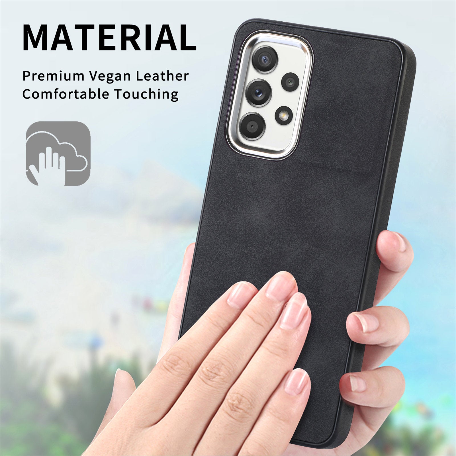Skin-touch Phone Case for Samsung Galaxy A52 4G 5G A52s 5G PU Leather Coated TPU Cover with Electroplating Camera Frame