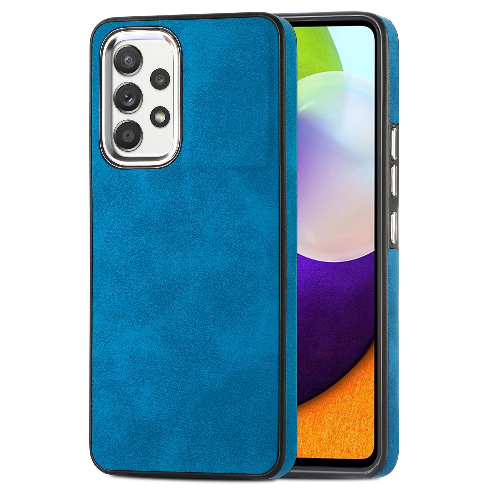 Skin-touch Phone Case for Samsung Galaxy A52 4G 5G A52s 5G PU Leather Coated TPU Cover with Electroplating Camera Frame