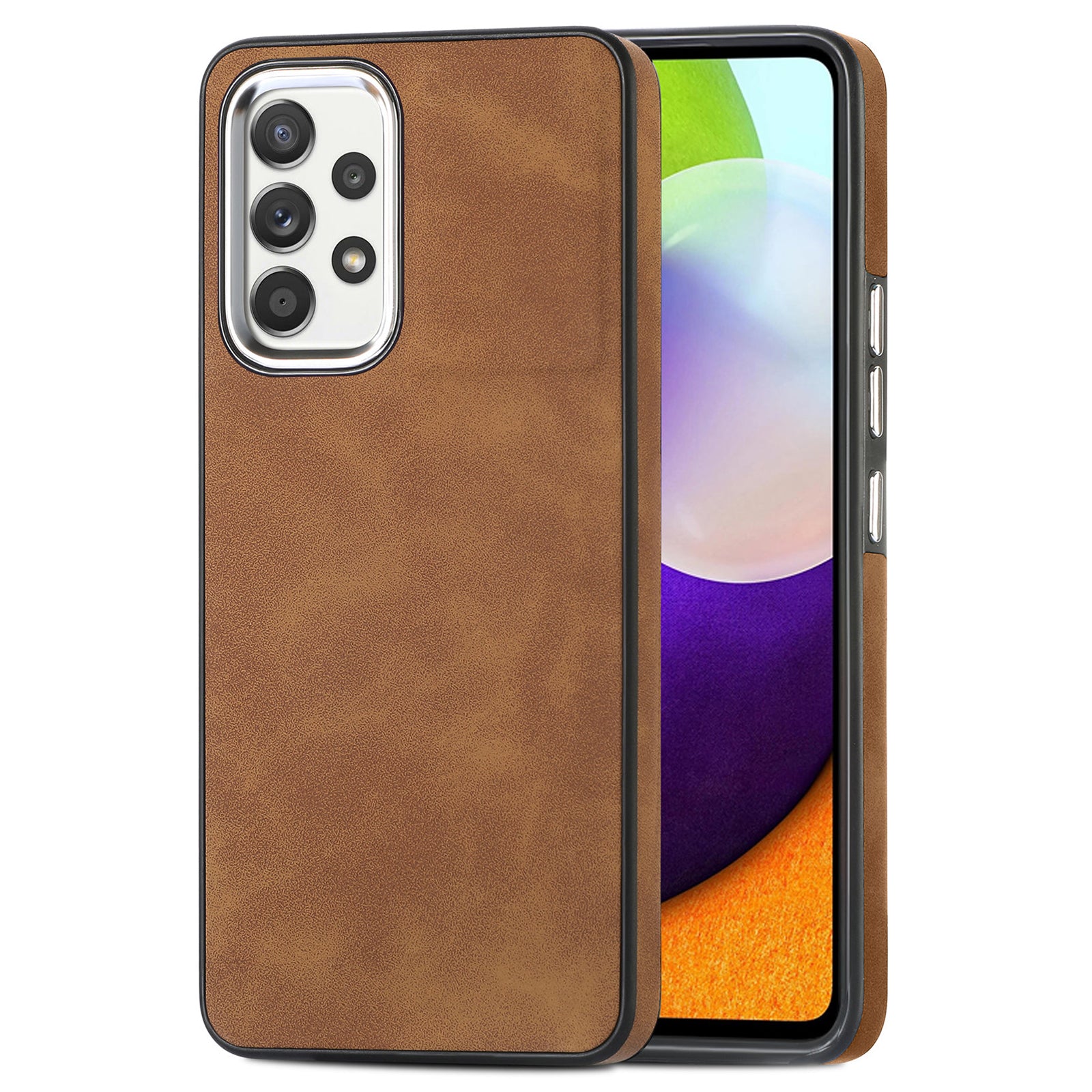 Skin-touch Phone Case for Samsung Galaxy A52 4G 5G A52s 5G PU Leather Coated TPU Cover with Electroplating Camera Frame