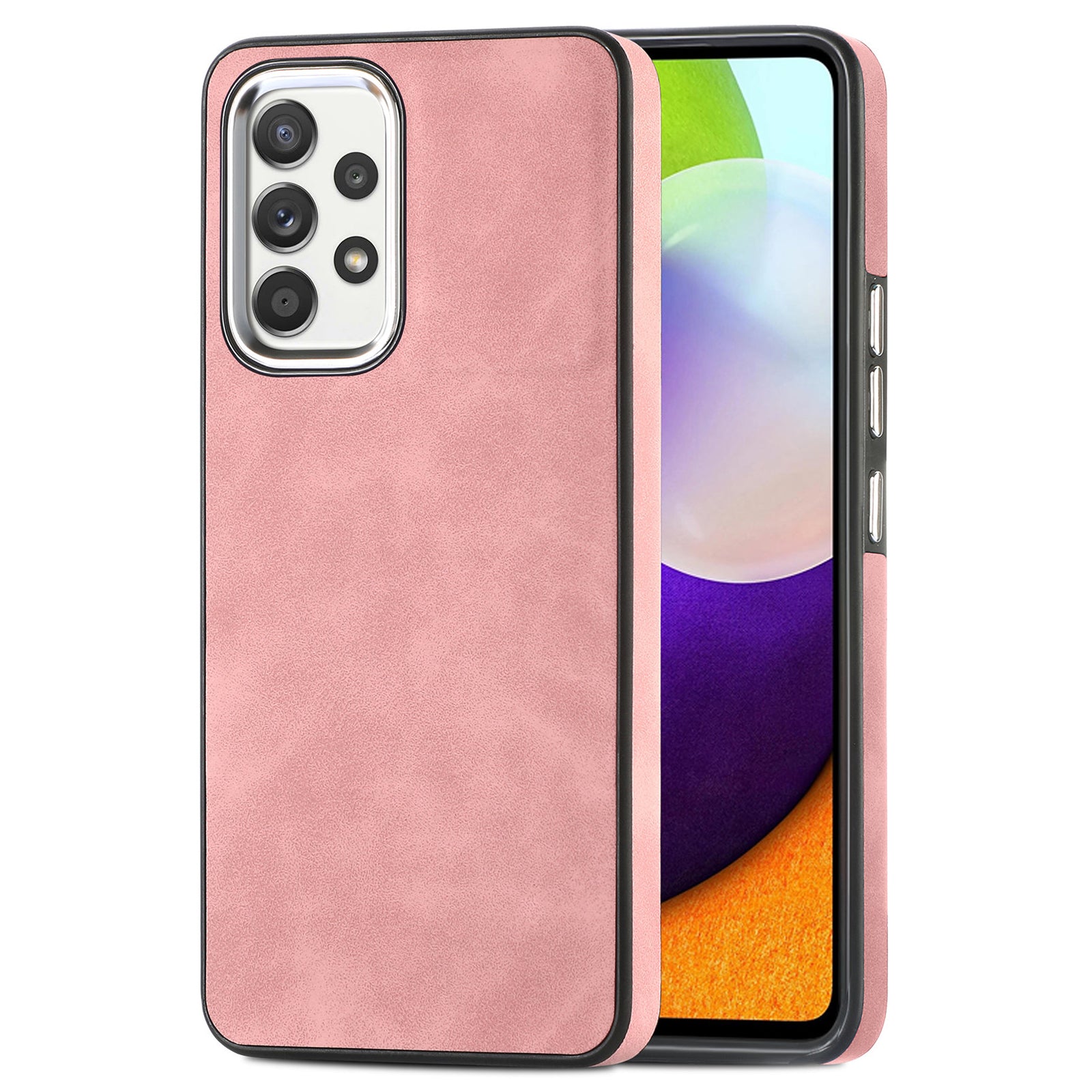 Skin-touch Phone Case for Samsung Galaxy A52 4G 5G A52s 5G PU Leather Coated TPU Cover with Electroplating Camera Frame