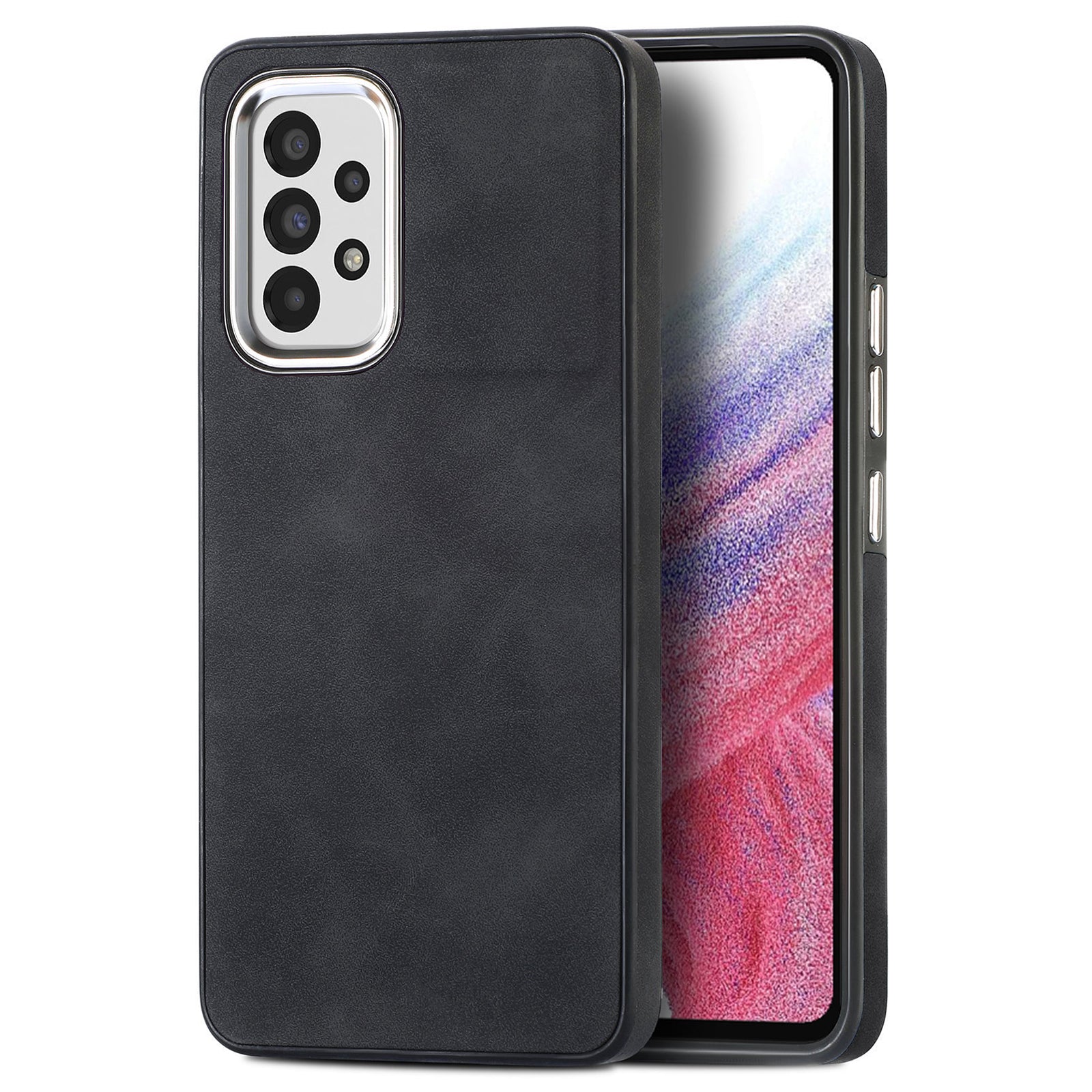 For Samsung Galaxy A73 5G Anti-Scratch PU Leather Coated TPU Phone Case Electroplating Camera Frame Skin-touch Cover