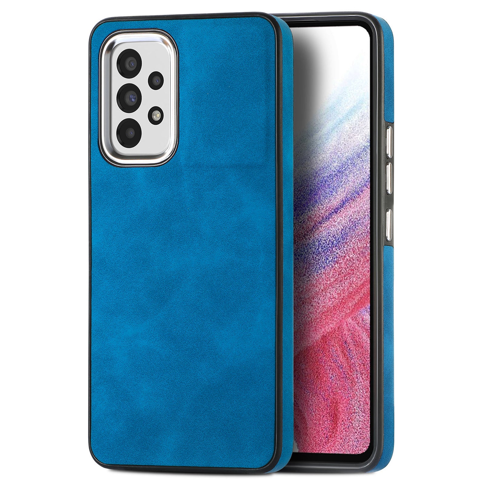 For Samsung Galaxy A73 5G Anti-Scratch PU Leather Coated TPU Phone Case Electroplating Camera Frame Skin-touch Cover