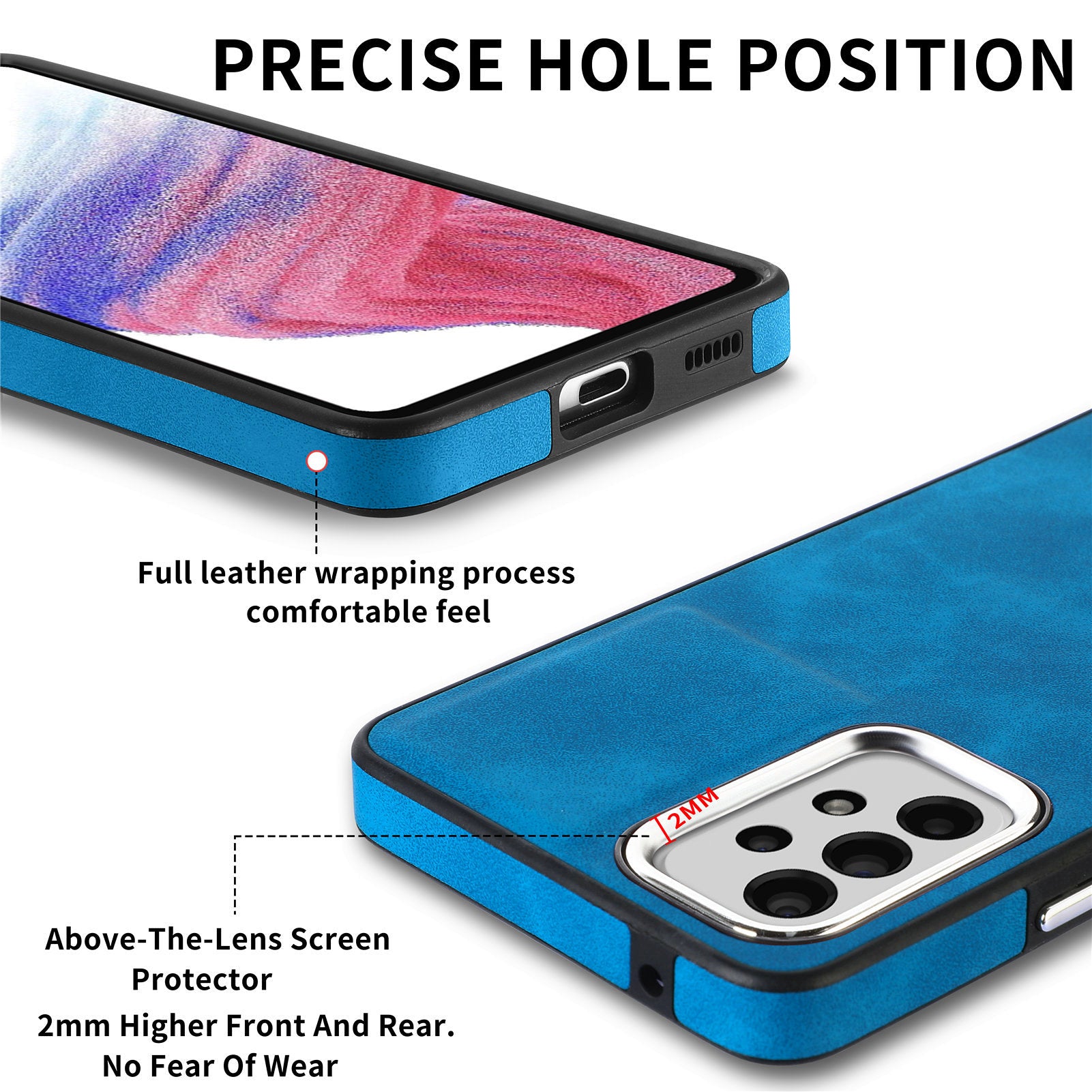 For Samsung Galaxy A73 5G Anti-Scratch PU Leather Coated TPU Phone Case Electroplating Camera Frame Skin-touch Cover
