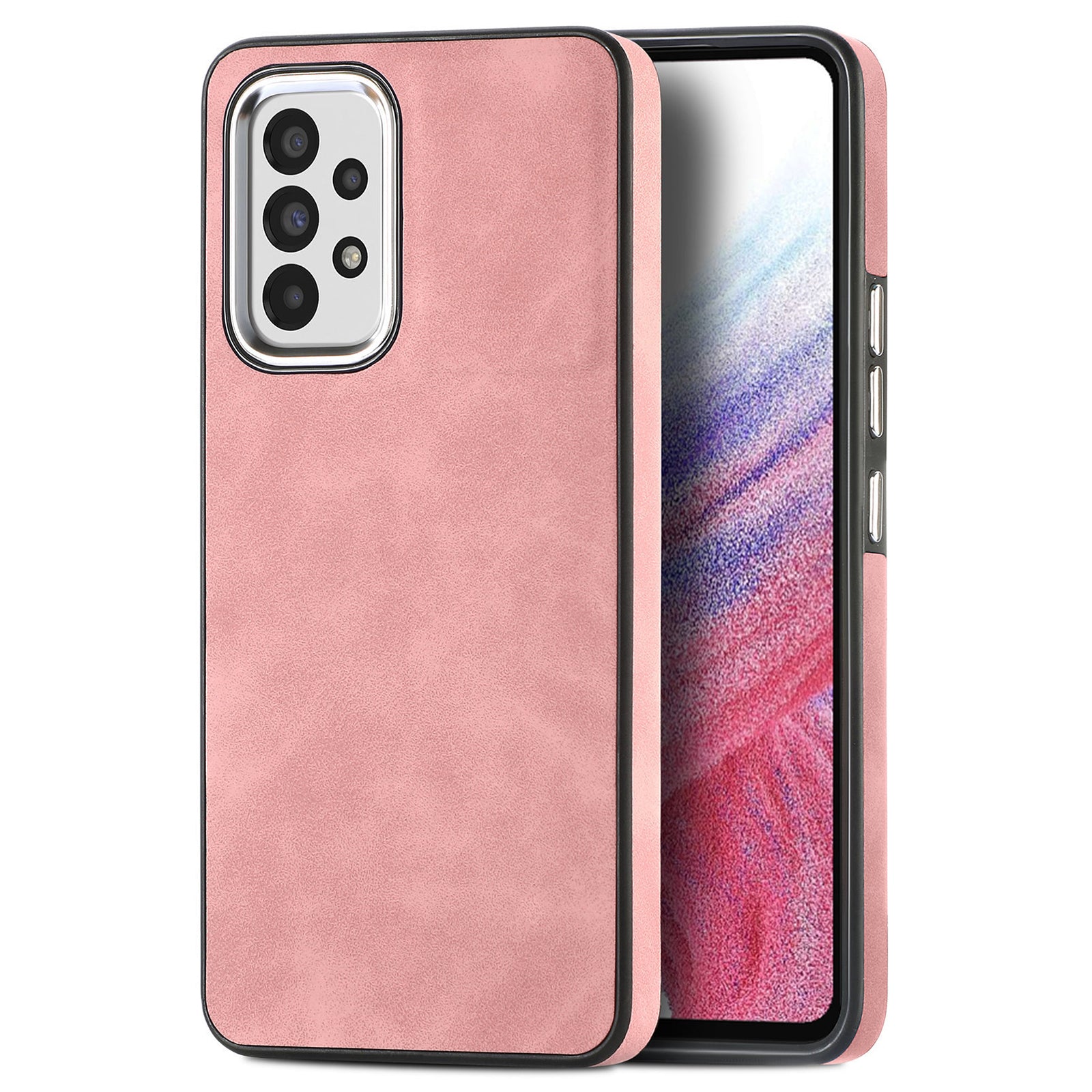 For Samsung Galaxy A73 5G Anti-Scratch PU Leather Coated TPU Phone Case Electroplating Camera Frame Skin-touch Cover