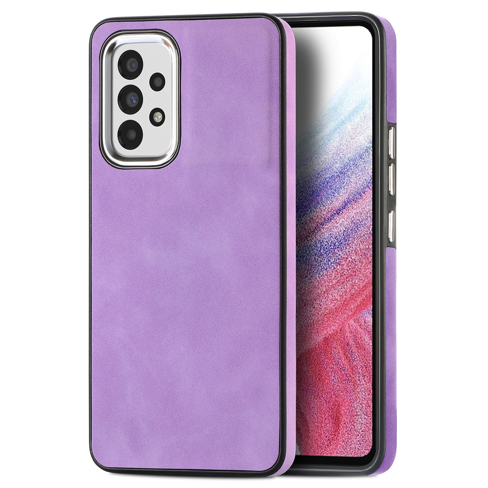 For Samsung Galaxy A73 5G Anti-Scratch PU Leather Coated TPU Phone Case Electroplating Camera Frame Skin-touch Cover