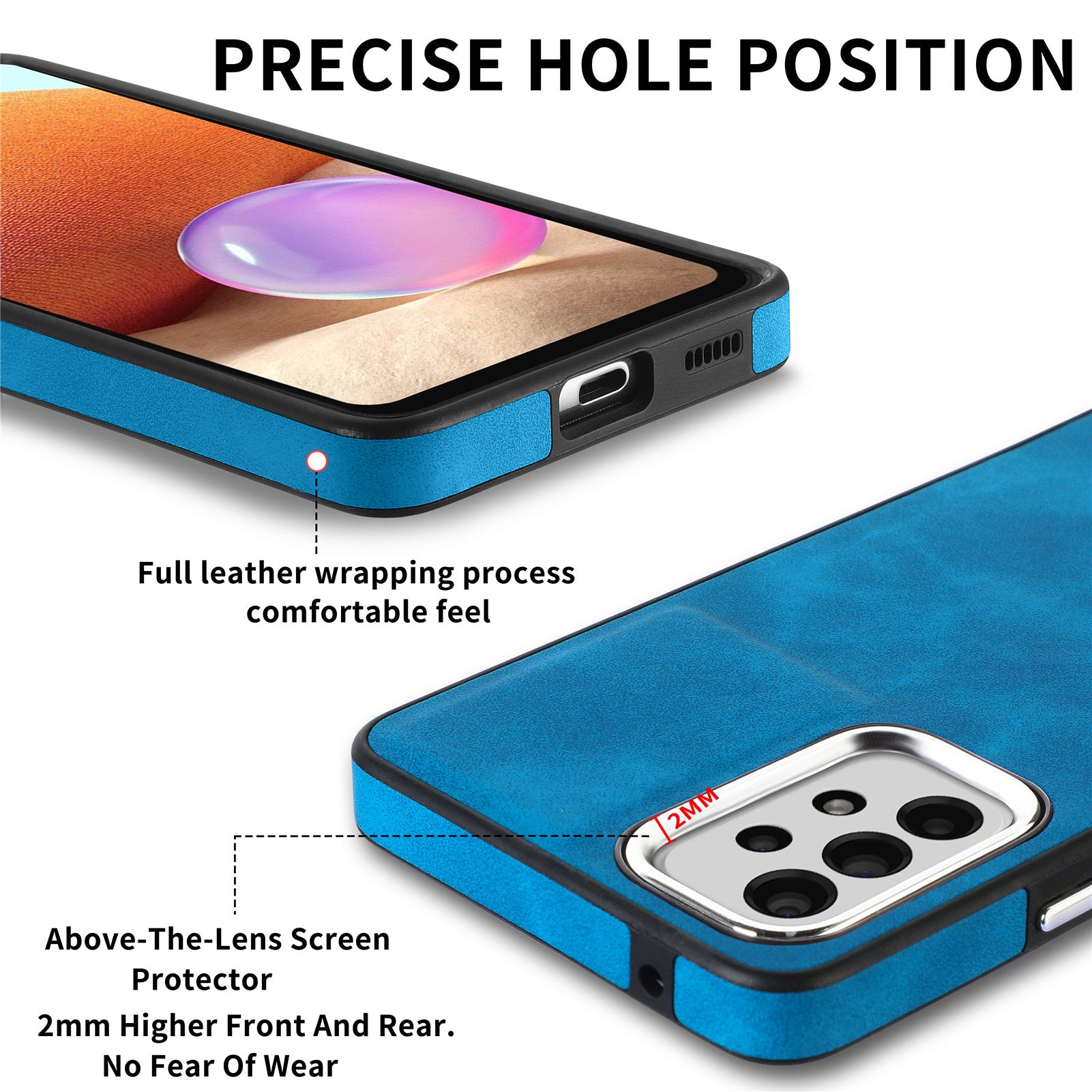 For Samsung Galaxy A32 4G (EU Version) Skin-touch Non-Slip Cover PU Leather Coated TPU Phone Case with Electroplating Camera Frame