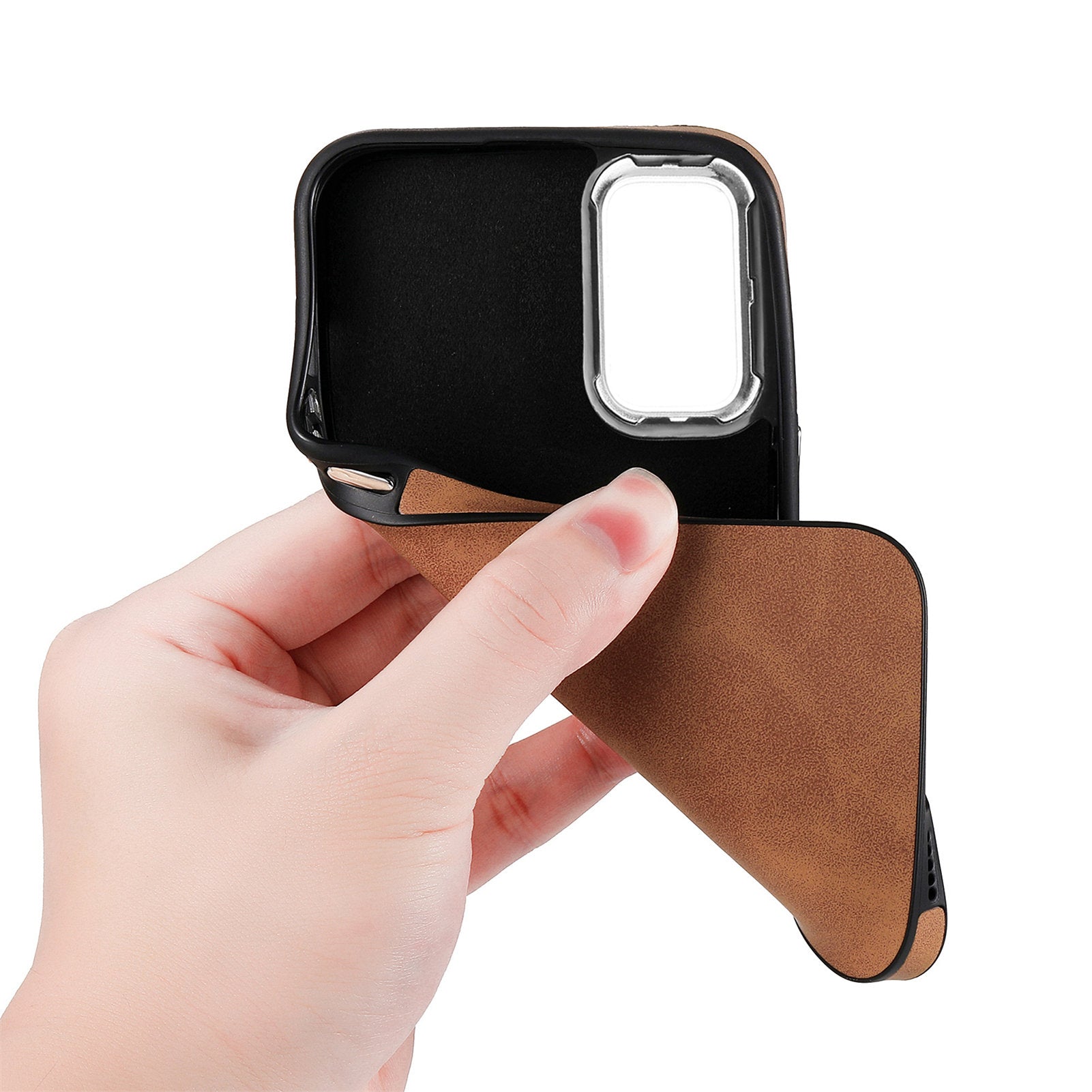 For Samsung Galaxy A32 4G (EU Version) Skin-touch Non-Slip Cover PU Leather Coated TPU Phone Case with Electroplating Camera Frame