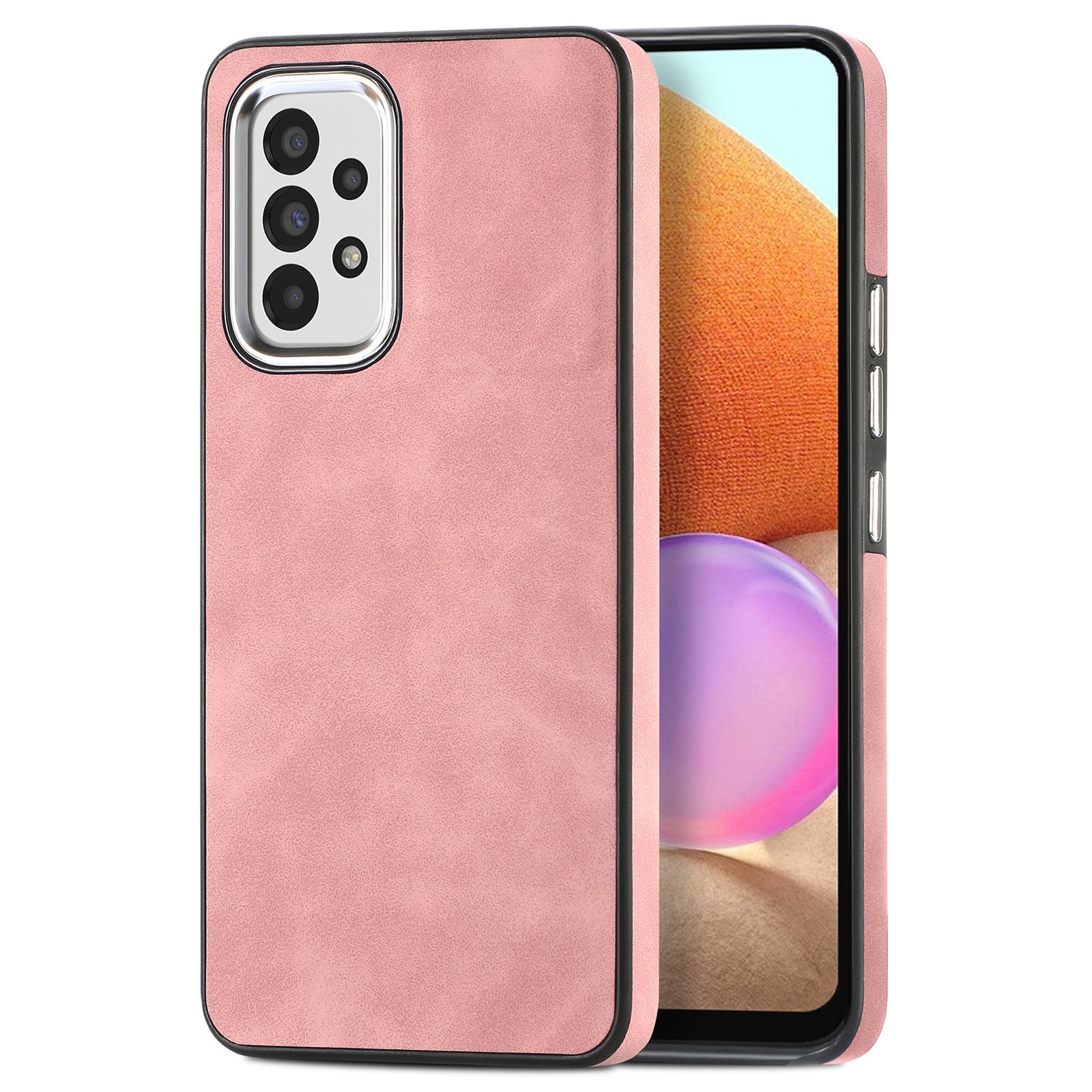 For Samsung Galaxy A32 4G (EU Version) Skin-touch Non-Slip Cover PU Leather Coated TPU Phone Case with Electroplating Camera Frame