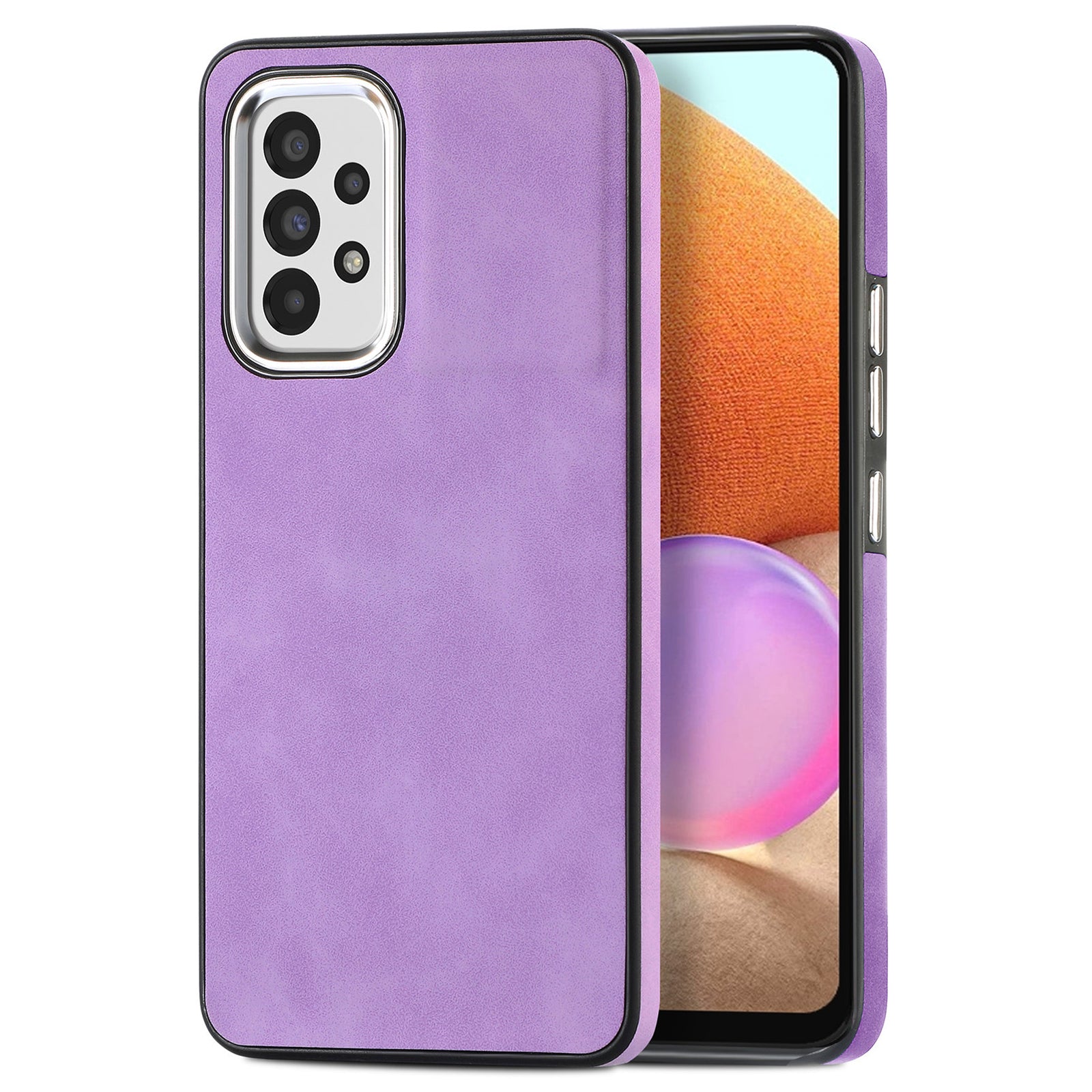 For Samsung Galaxy A32 4G (EU Version) Skin-touch Non-Slip Cover PU Leather Coated TPU Phone Case with Electroplating Camera Frame