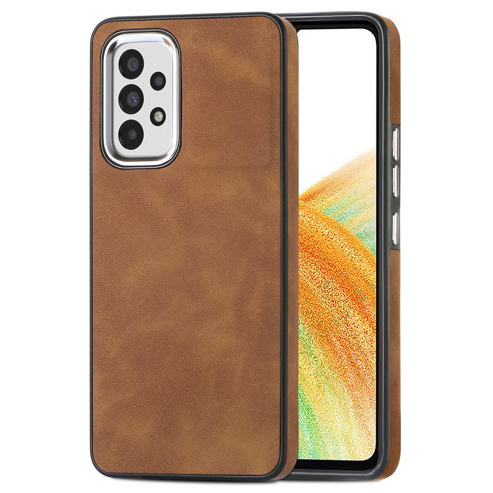 For Samsung Galaxy A33 5G Back Cover Skin-touch Leather Coated TPU Electroplating Camera Frame Phone Case