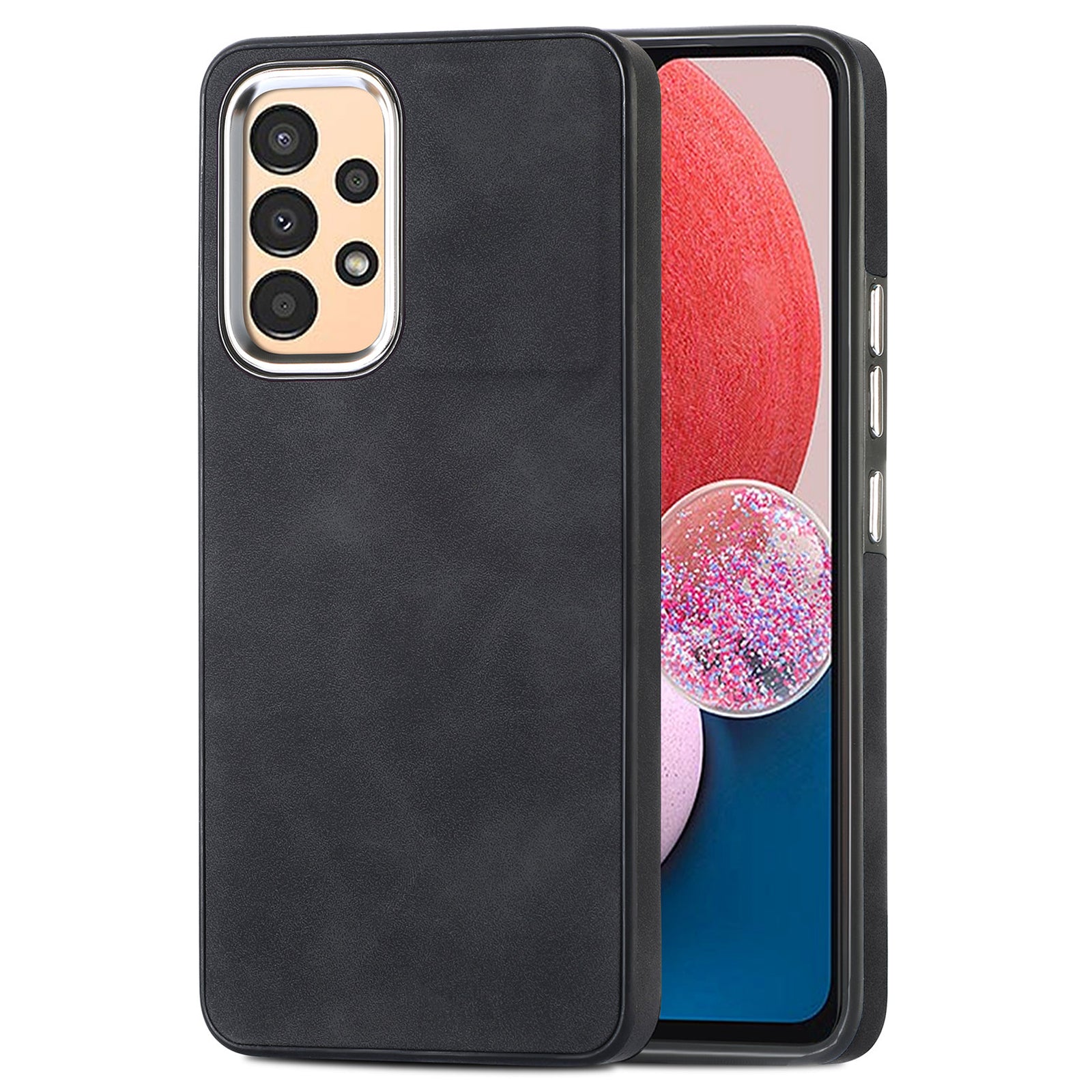For Samsung Galaxy A13 4G PU Leather TPU Skin-touch Case Electroplating Camera Frame Phone Cover
