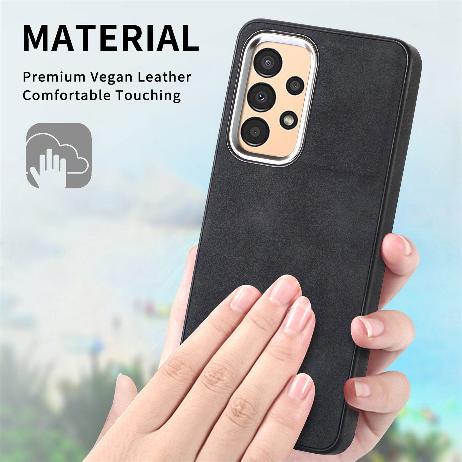 For Samsung Galaxy A13 4G PU Leather TPU Skin-touch Case Electroplating Camera Frame Phone Cover