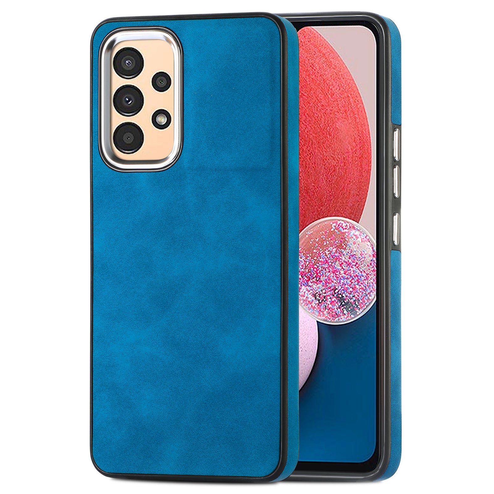 For Samsung Galaxy A13 4G PU Leather TPU Skin-touch Case Electroplating Camera Frame Phone Cover