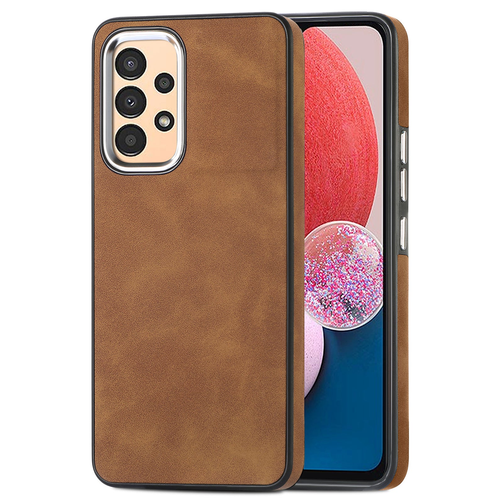 For Samsung Galaxy A13 4G PU Leather TPU Skin-touch Case Electroplating Camera Frame Phone Cover