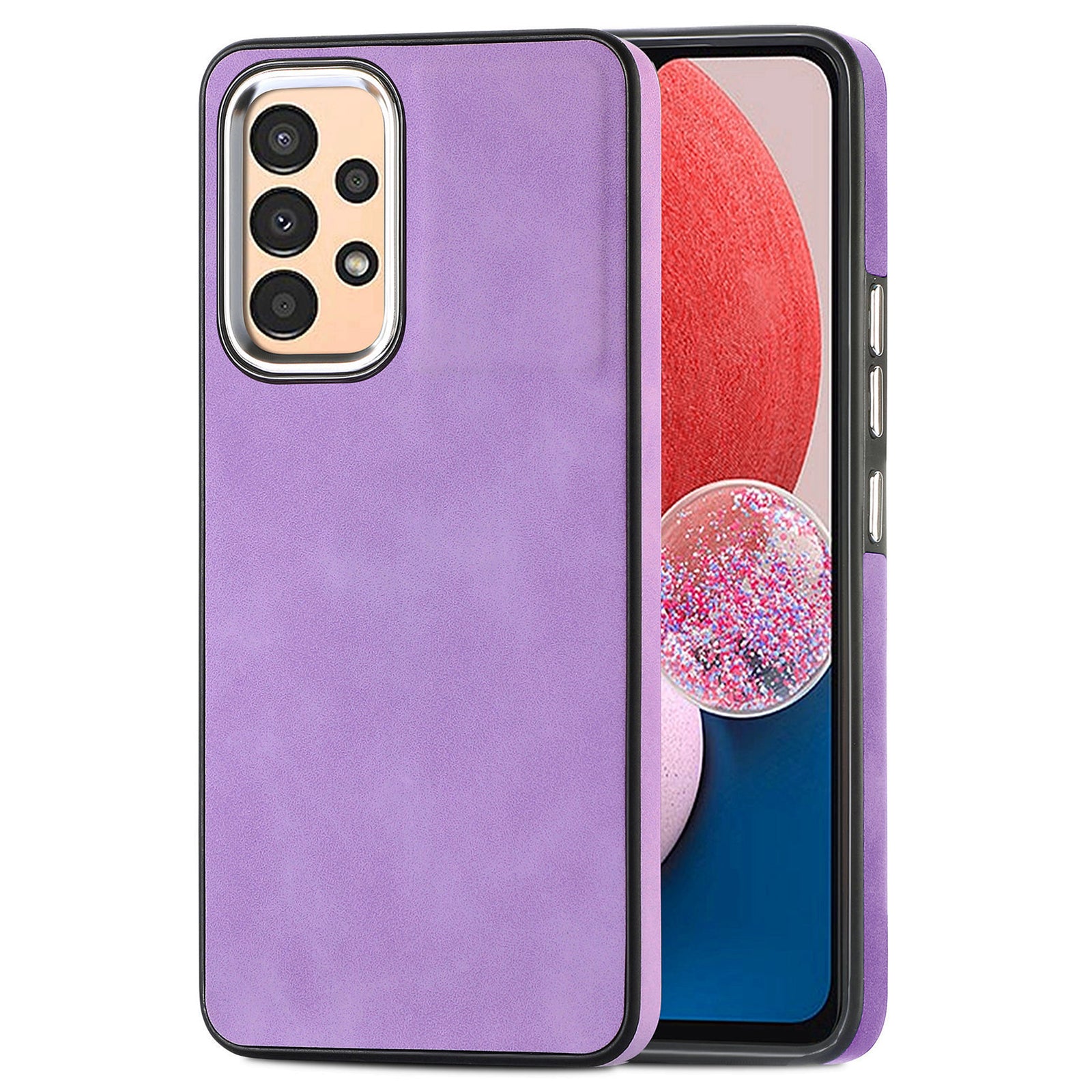 For Samsung Galaxy A13 4G PU Leather TPU Skin-touch Case Electroplating Camera Frame Phone Cover