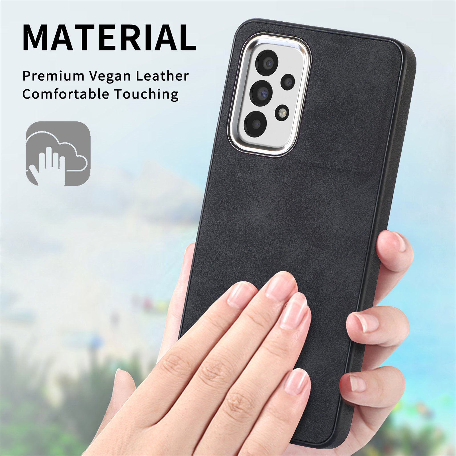 For Samsung Galaxy A32 5G Non-Slip Grip Phone Case Electroplating Camera Frame PU Leather Coated TPU Skin-touch Cover