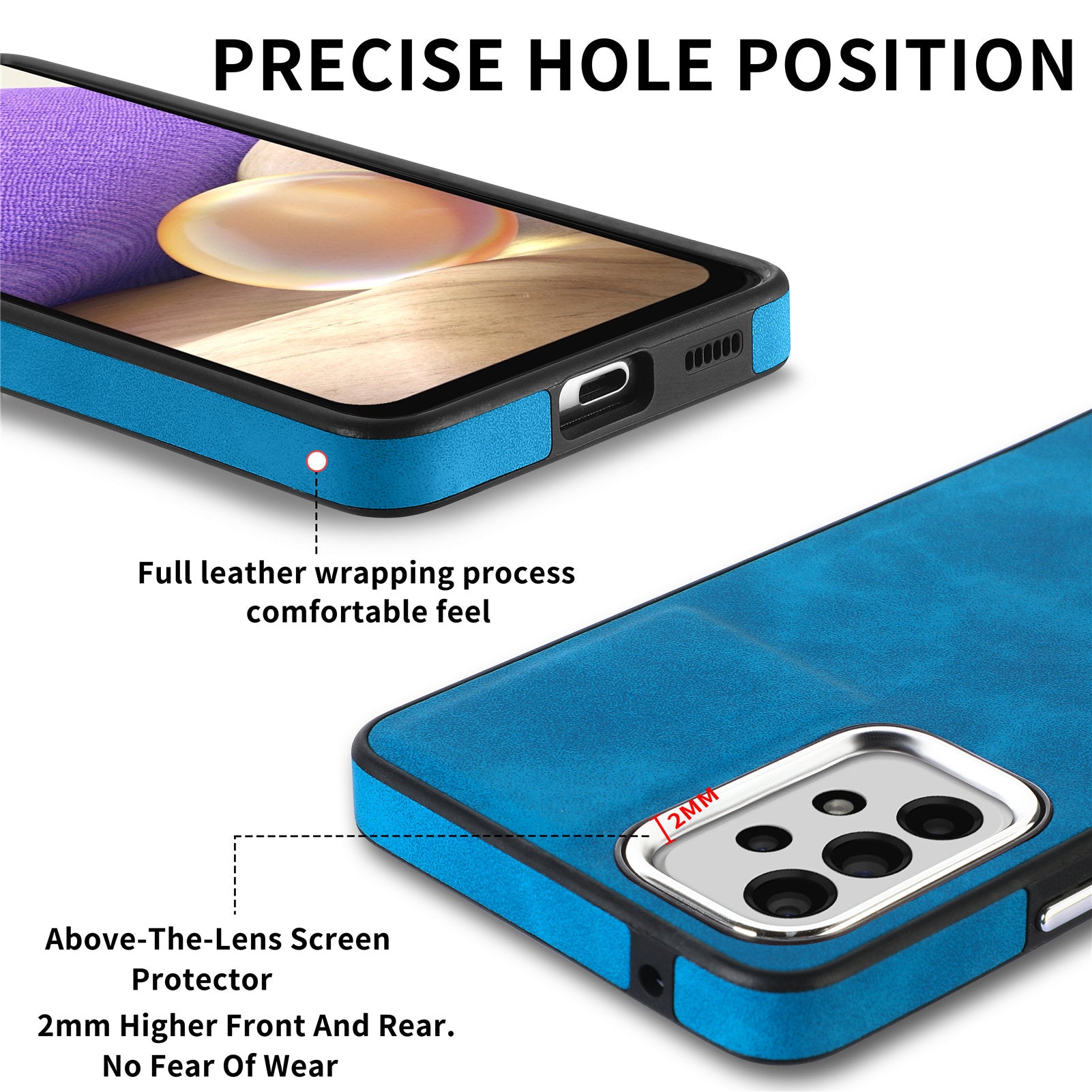 For Samsung Galaxy A32 5G Non-Slip Grip Phone Case Electroplating Camera Frame PU Leather Coated TPU Skin-touch Cover