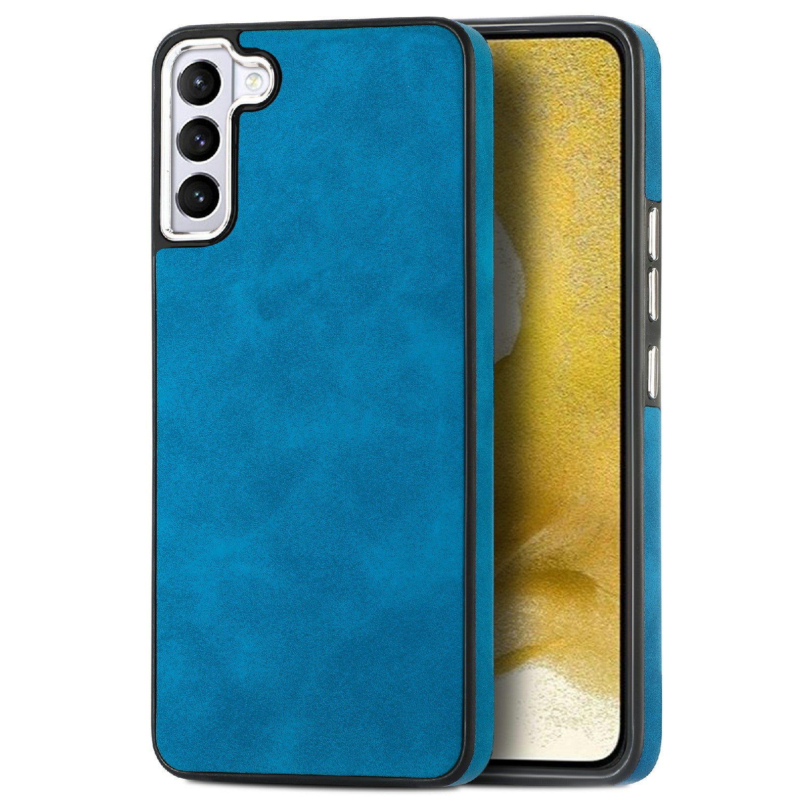 For Samsung Galaxy S22 5G PU Leather Coated TPU Cell Phone Cover Electroplating Camera Frame Skin-touch Case