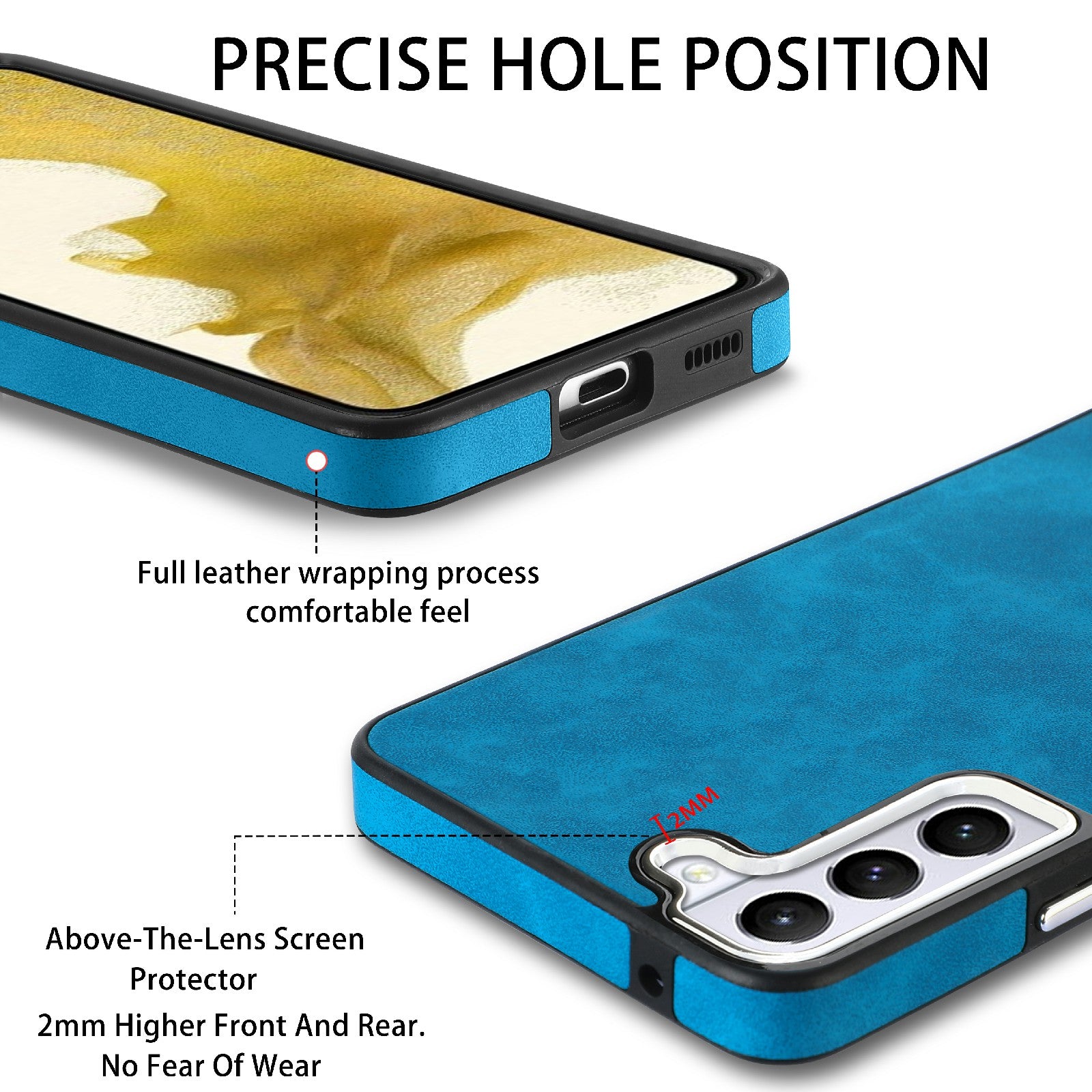 For Samsung Galaxy S22 5G PU Leather Coated TPU Cell Phone Cover Electroplating Camera Frame Skin-touch Case