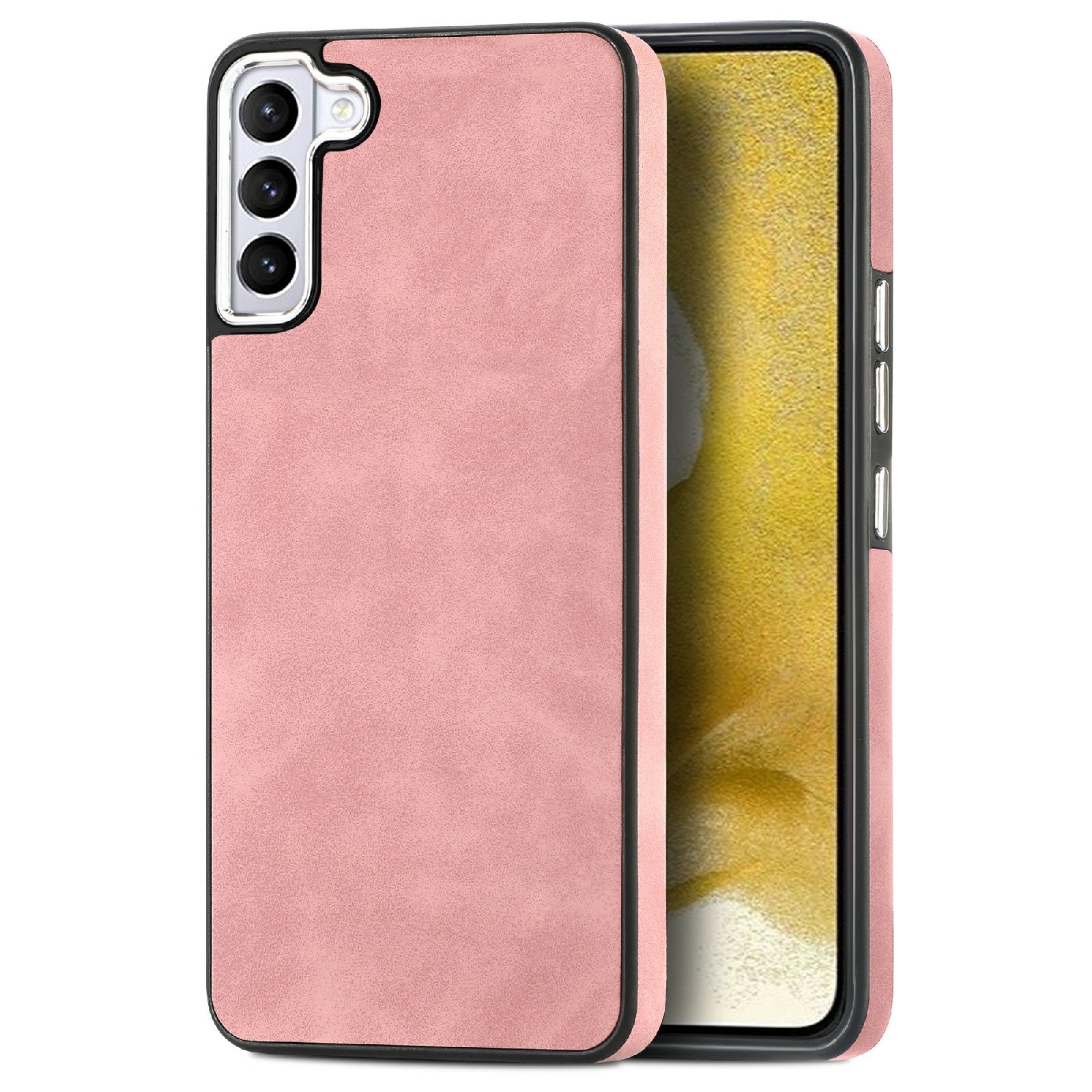 For Samsung Galaxy S22 5G PU Leather Coated TPU Cell Phone Cover Electroplating Camera Frame Skin-touch Case