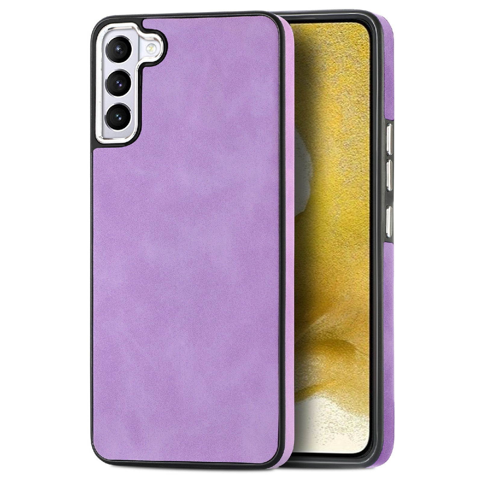 For Samsung Galaxy S22 5G PU Leather Coated TPU Cell Phone Cover Electroplating Camera Frame Skin-touch Case