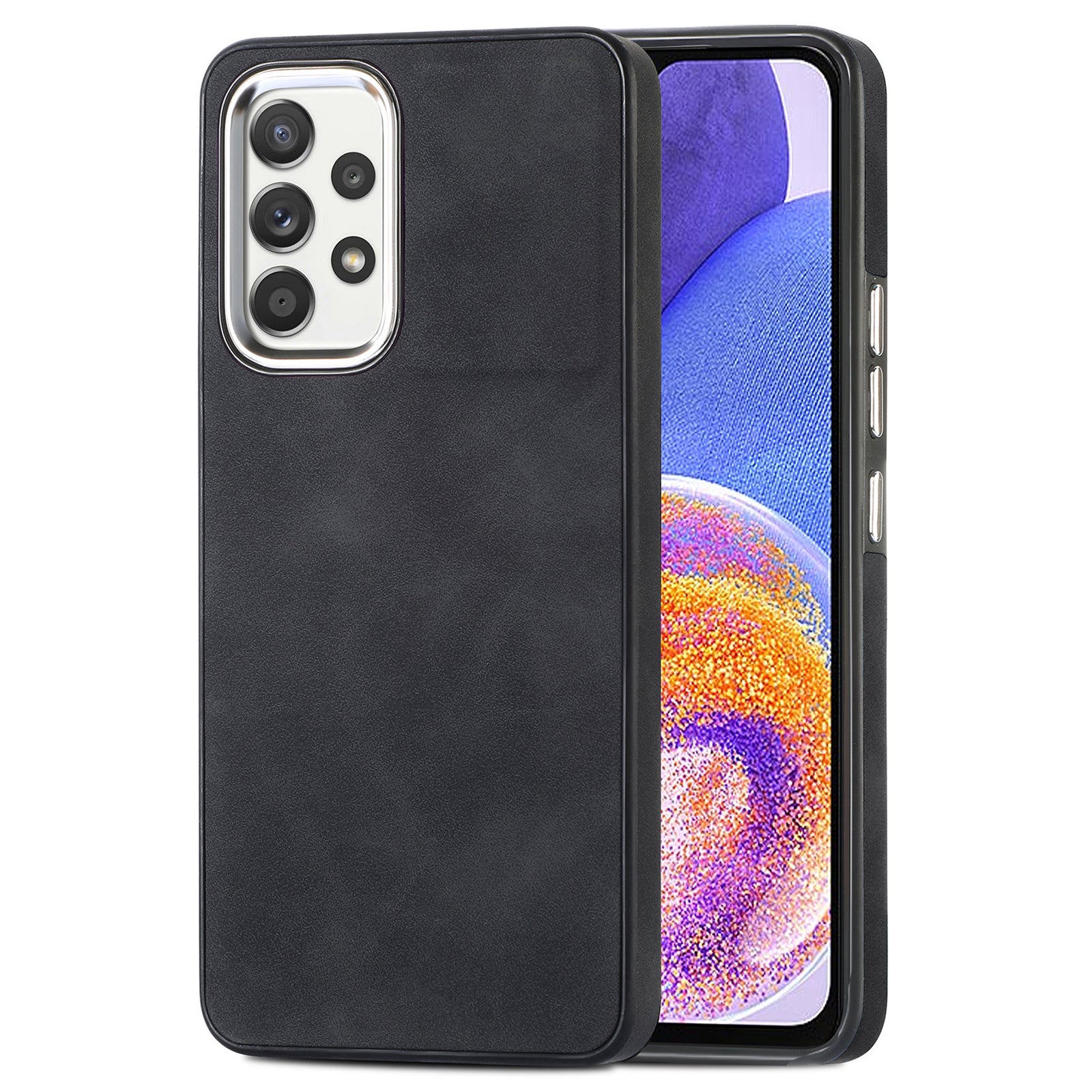 Skin-touch Case for Samsung Galaxy A23 4G A23 5G (Global Version) PU Leather Coated TPU Phone Cover with Electroplating Camera Frame
