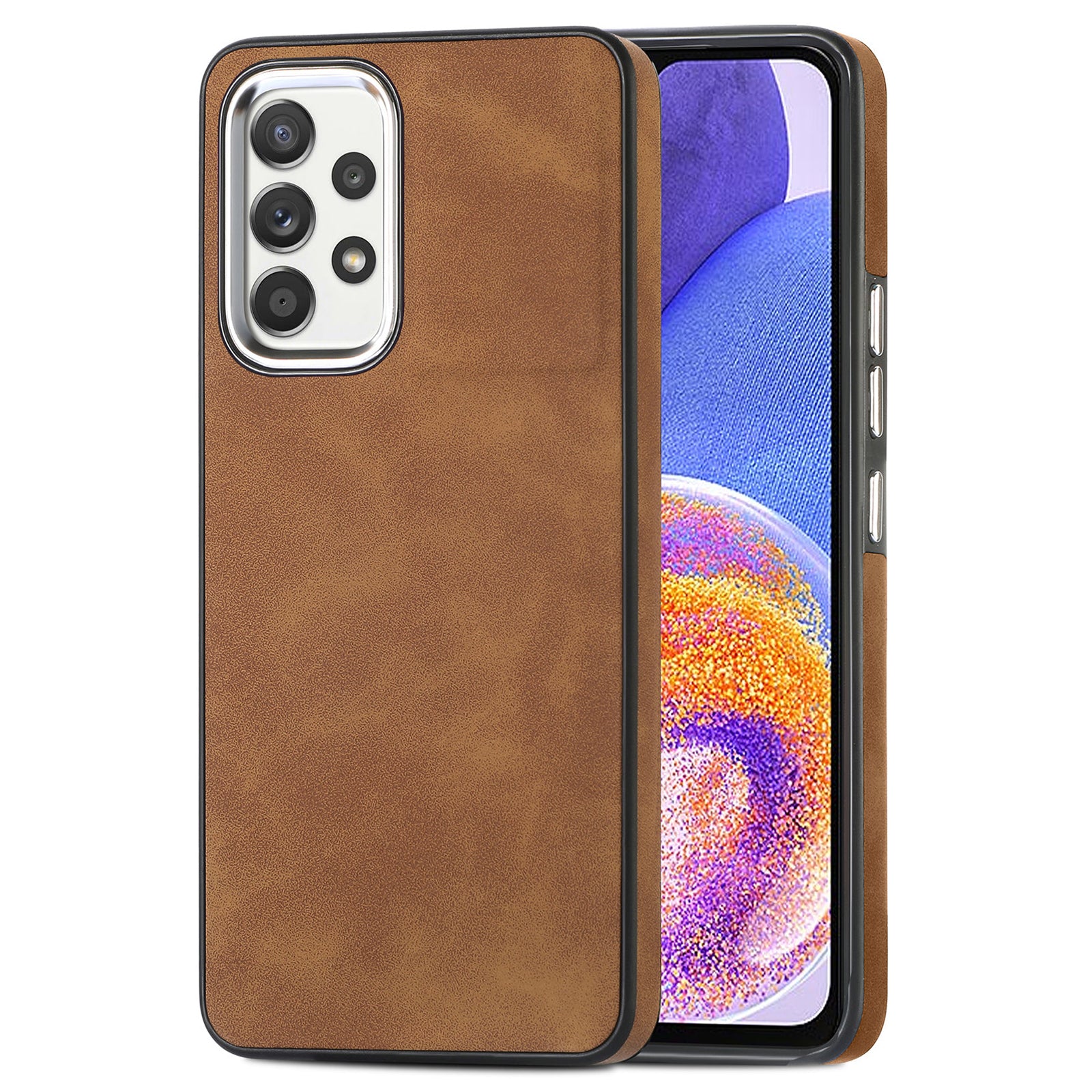 Skin-touch Case for Samsung Galaxy A23 4G A23 5G (Global Version) PU Leather Coated TPU Phone Cover with Electroplating Camera Frame