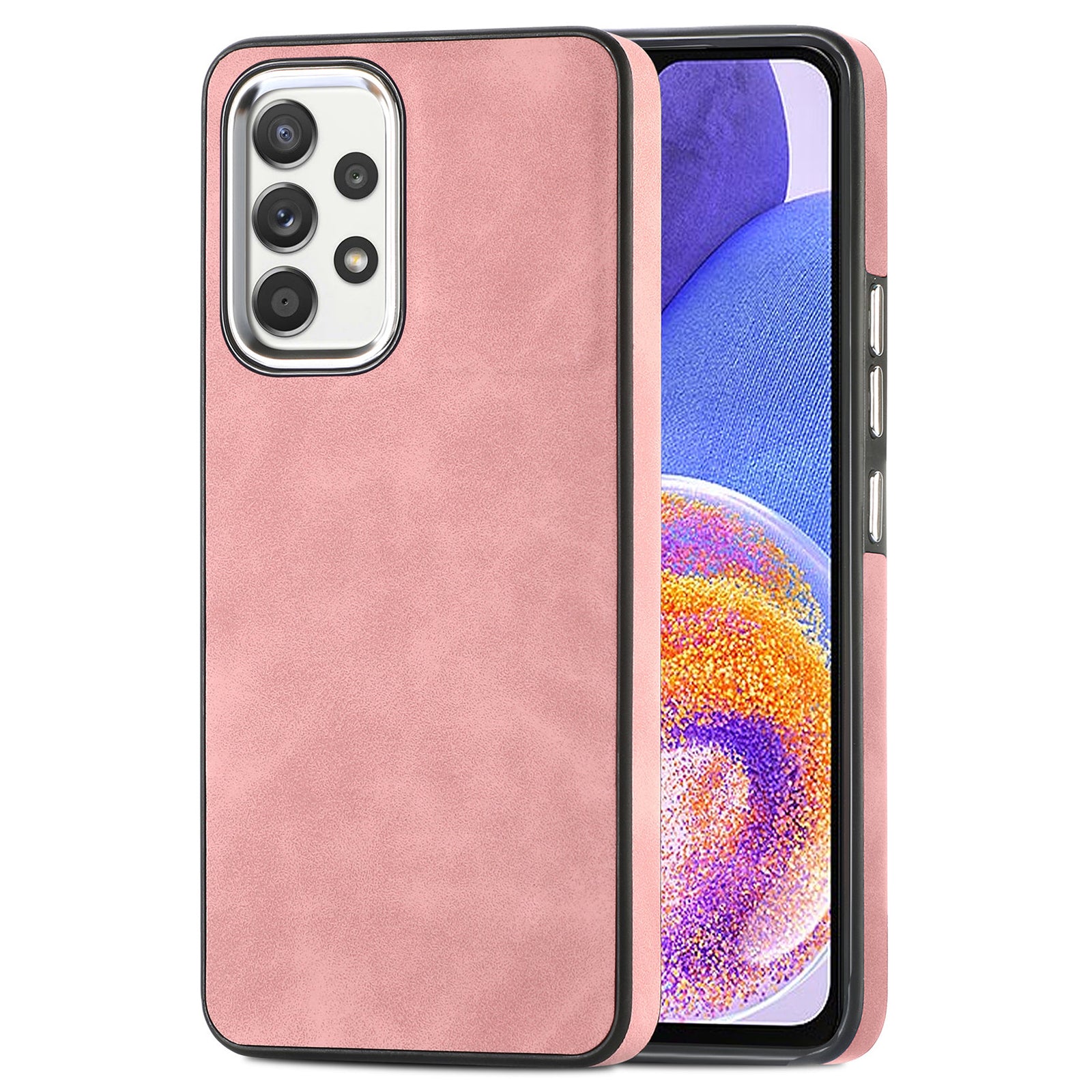 Skin-touch Case for Samsung Galaxy A23 4G A23 5G (Global Version) PU Leather Coated TPU Phone Cover with Electroplating Camera Frame