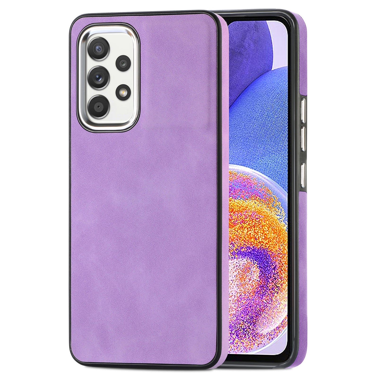 Skin-touch Case for Samsung Galaxy A23 4G A23 5G (Global Version) PU Leather Coated TPU Phone Cover with Electroplating Camera Frame